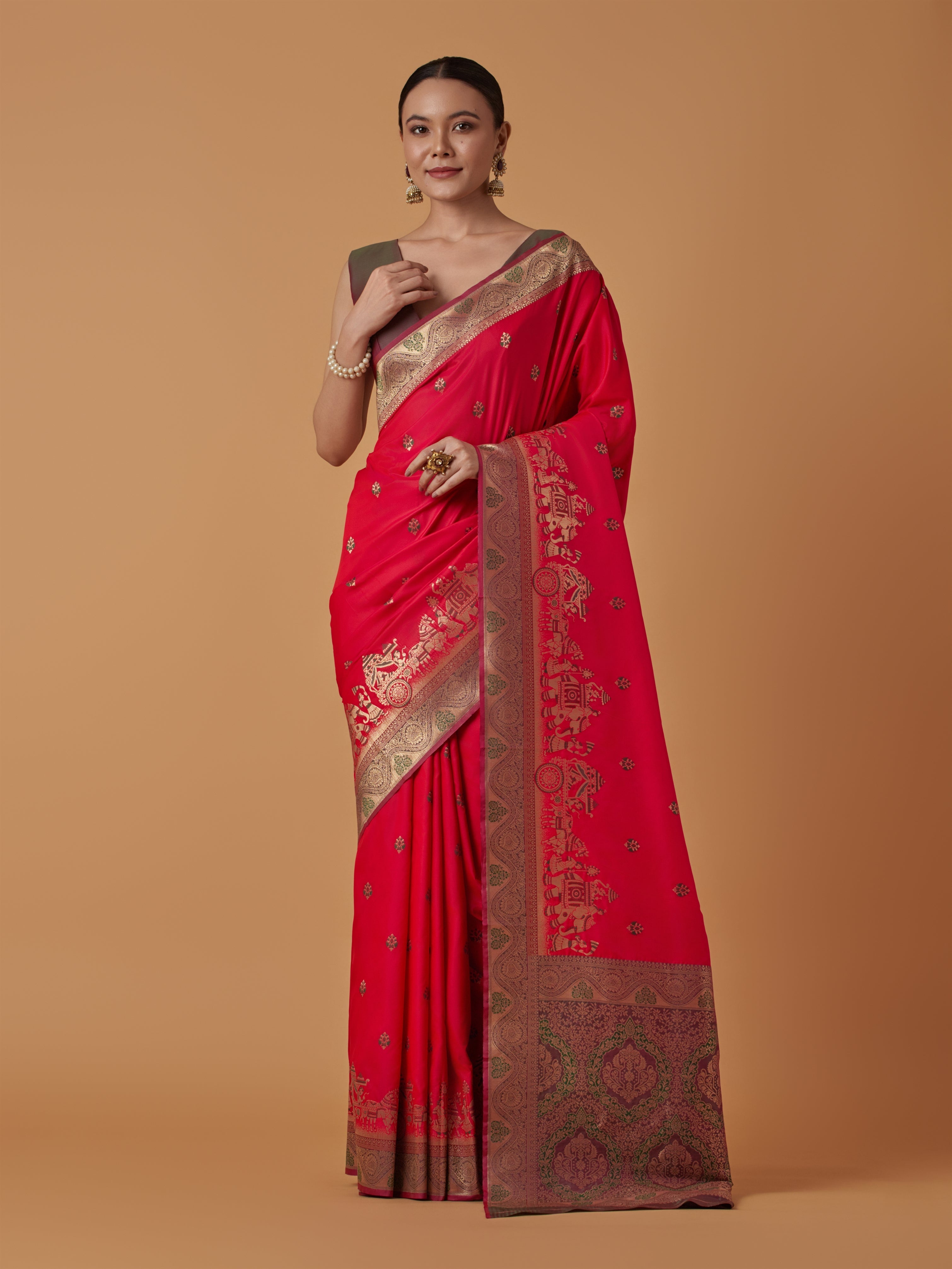 Dark Pink Banarasi Silk Dulha Dulhan Zari Woven Saree