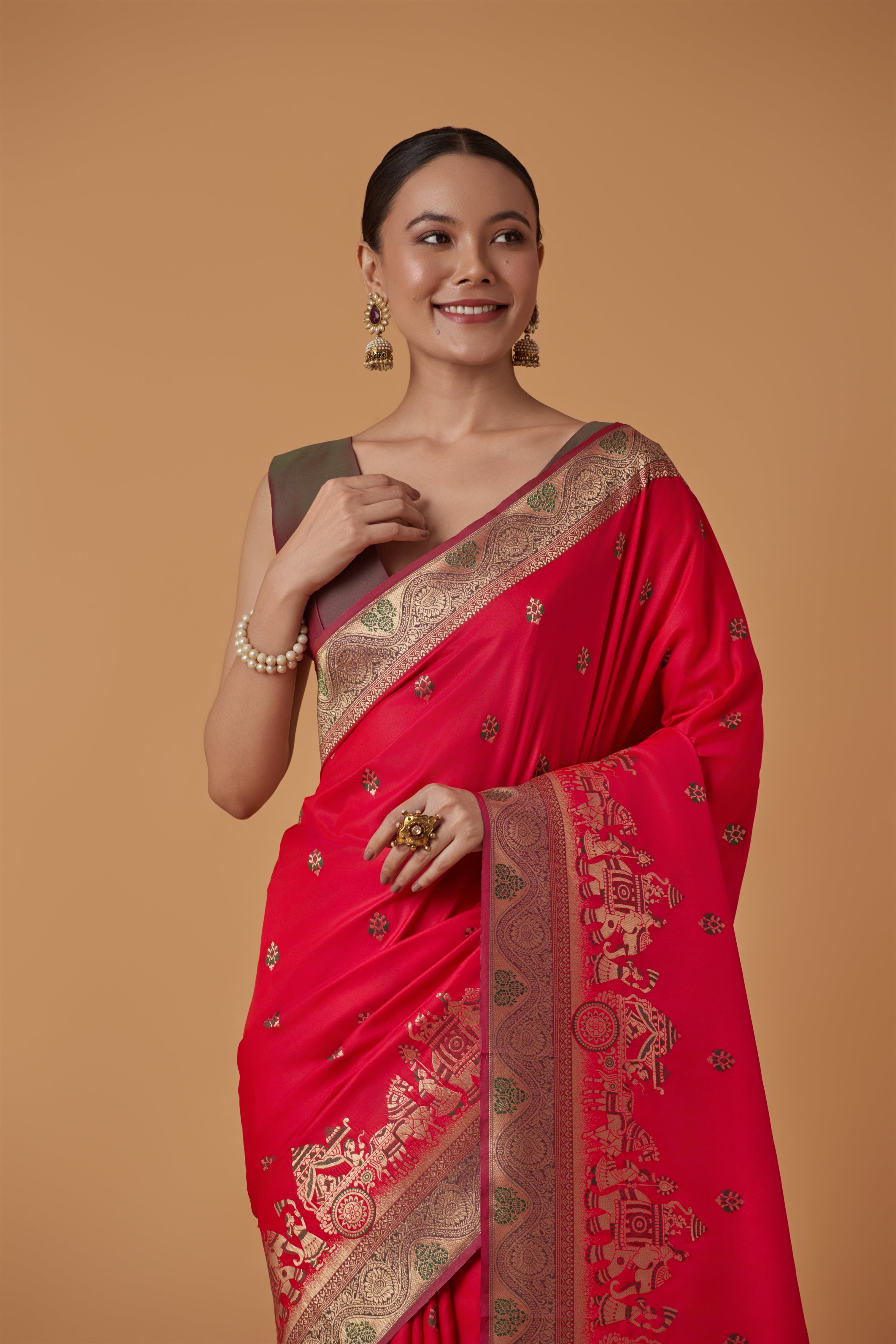 Red Banarasi Silk Dulha Dulhan Zari Woven Saree