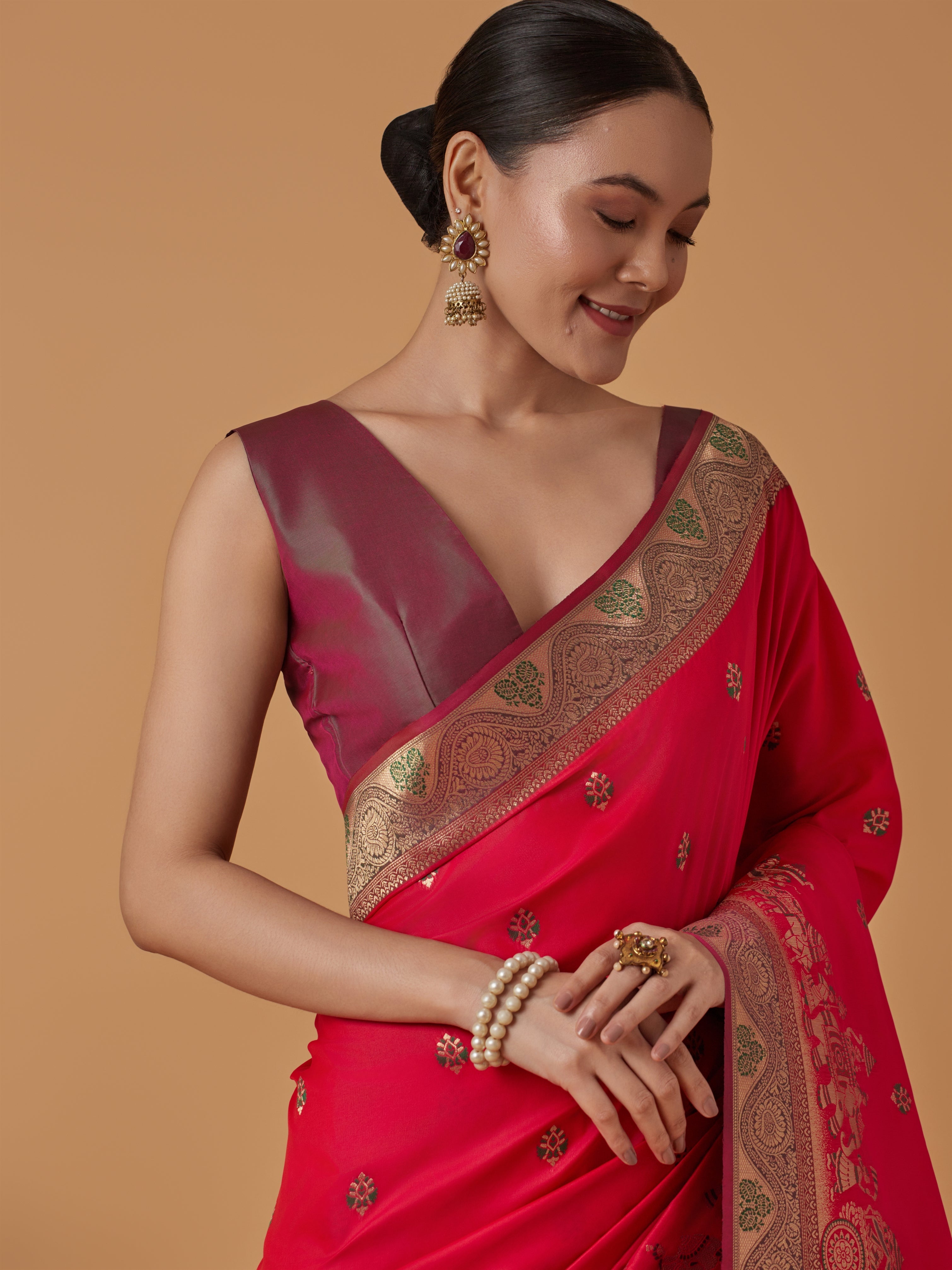 Dark Pink Banarasi Silk Dulha Dulhan Zari Woven Saree