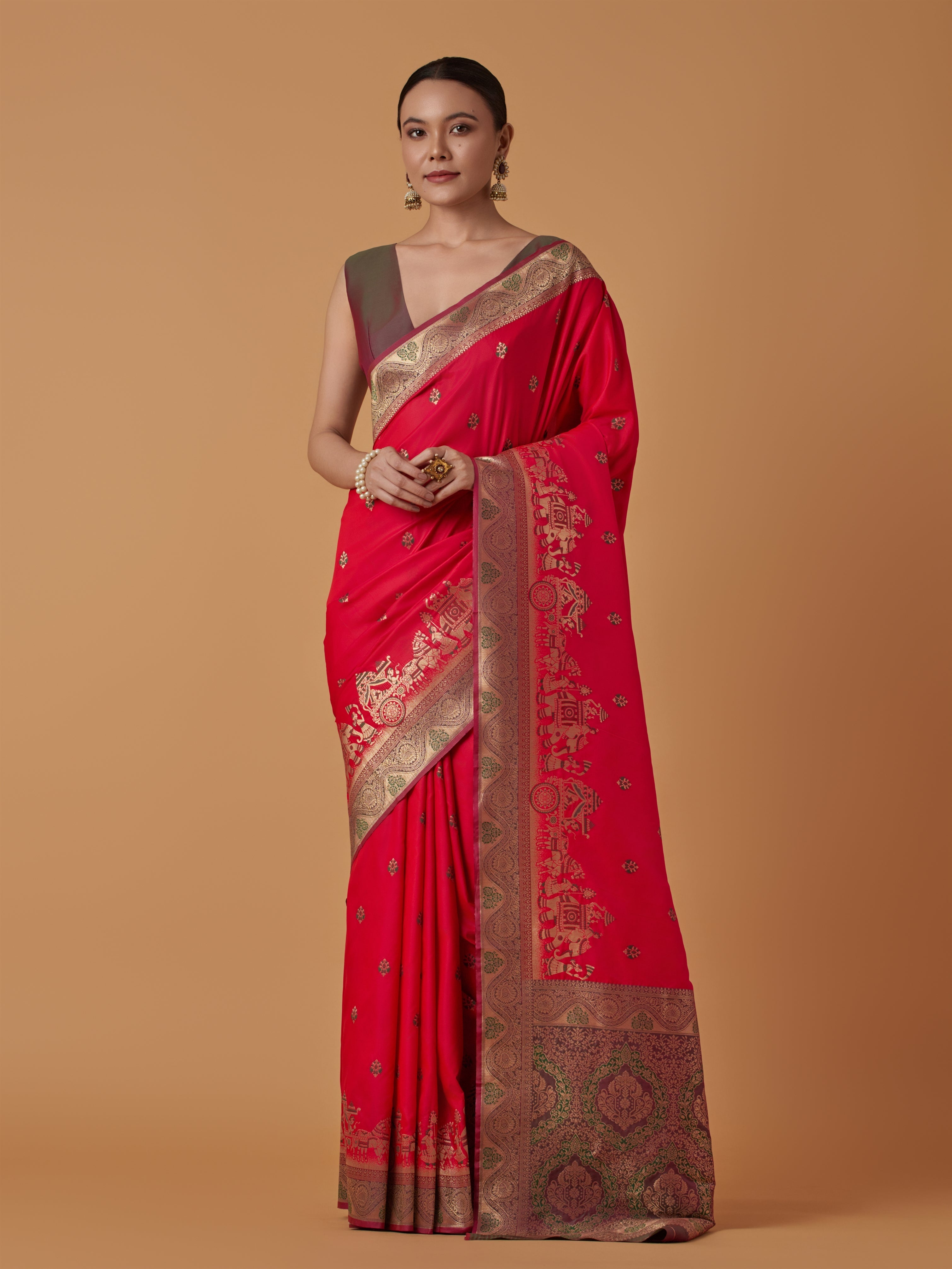 Red Banarasi Silk Dulha Dulhan Zari Woven Saree