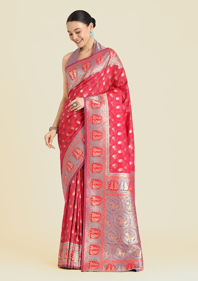 Dark Pink Banarasi Silk Weaving Work Traditional Saree