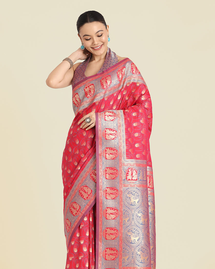 Dark Pink Banarasi Silk Weaving Work Traditional Saree