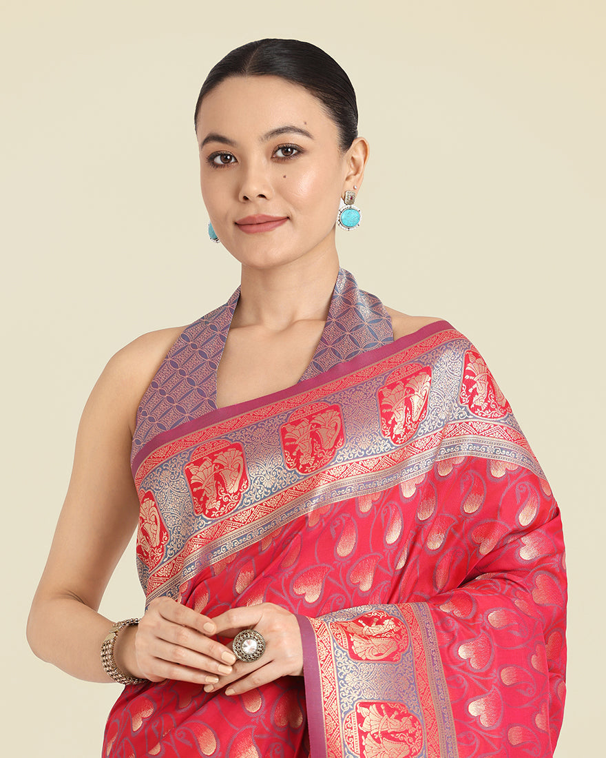 Dark Pink Banarasi Silk Weaving Work Traditional Saree