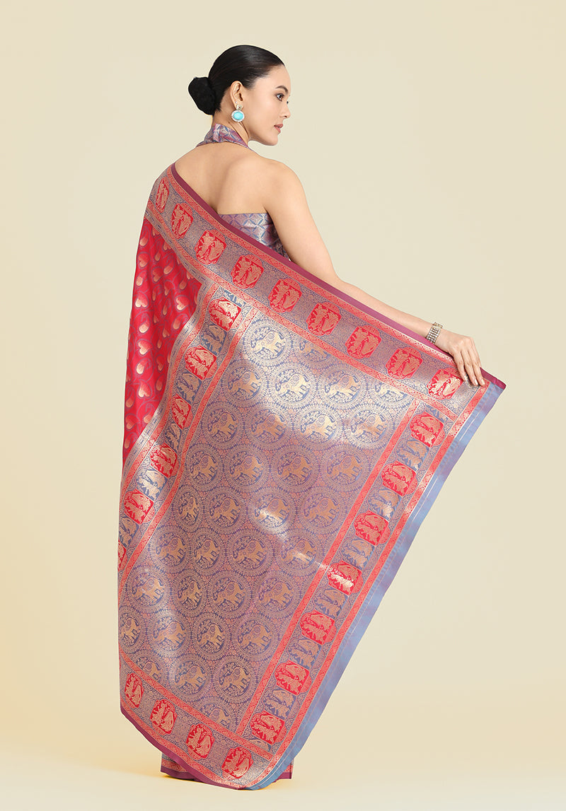 Dark Pink Banarasi Silk Weaving Work Traditional Saree