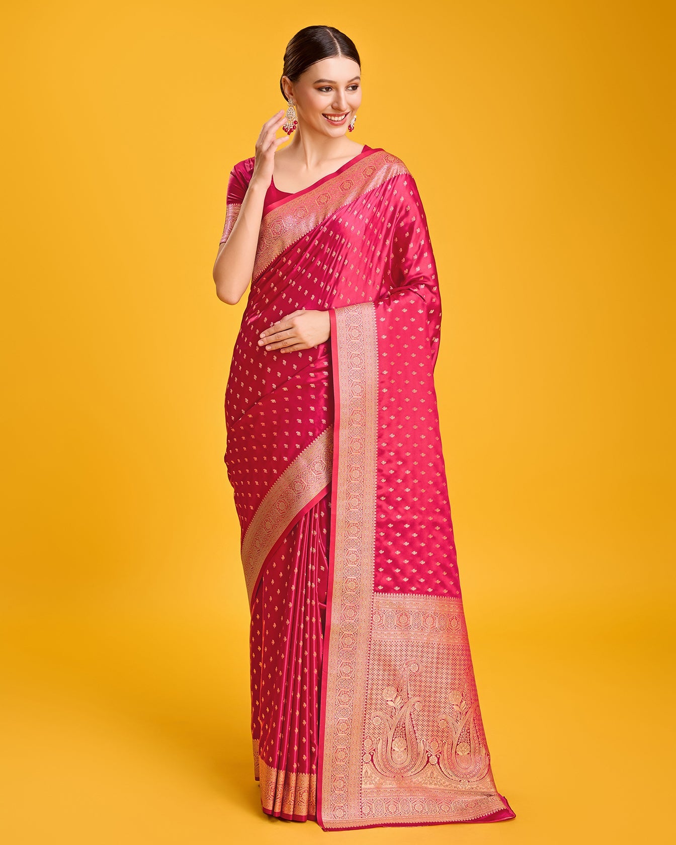 Dark Pink Banarasi Silk Woven Elegant Saree - Monjolika Fashion