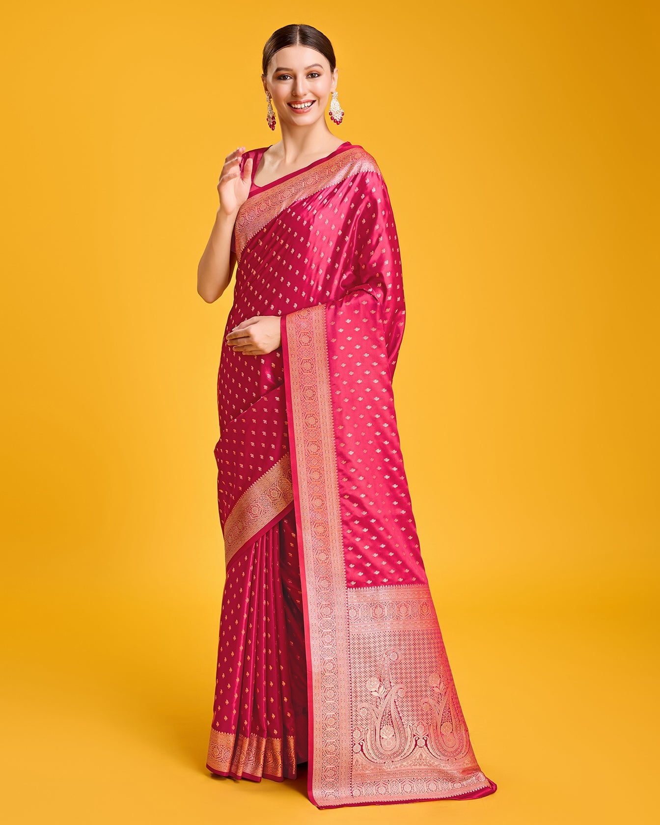 Dark Pink Banarasi Silk Woven Elegant Saree - Monjolika Fashion
