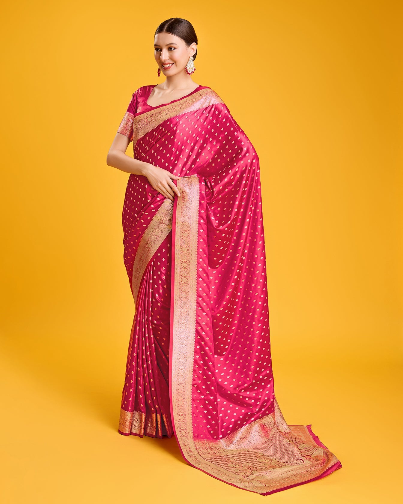 Dark Pink Banarasi Silk Woven Elegant Saree - Monjolika Fashion