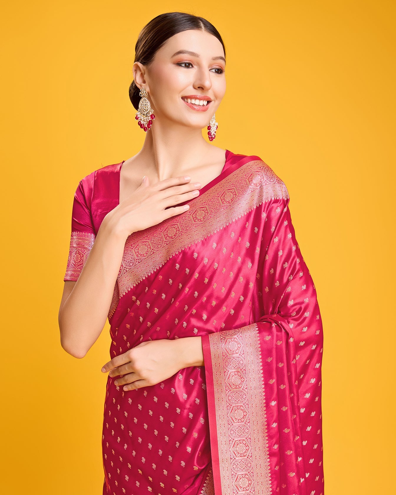 Dark Pink Banarasi Silk Woven Elegant Saree