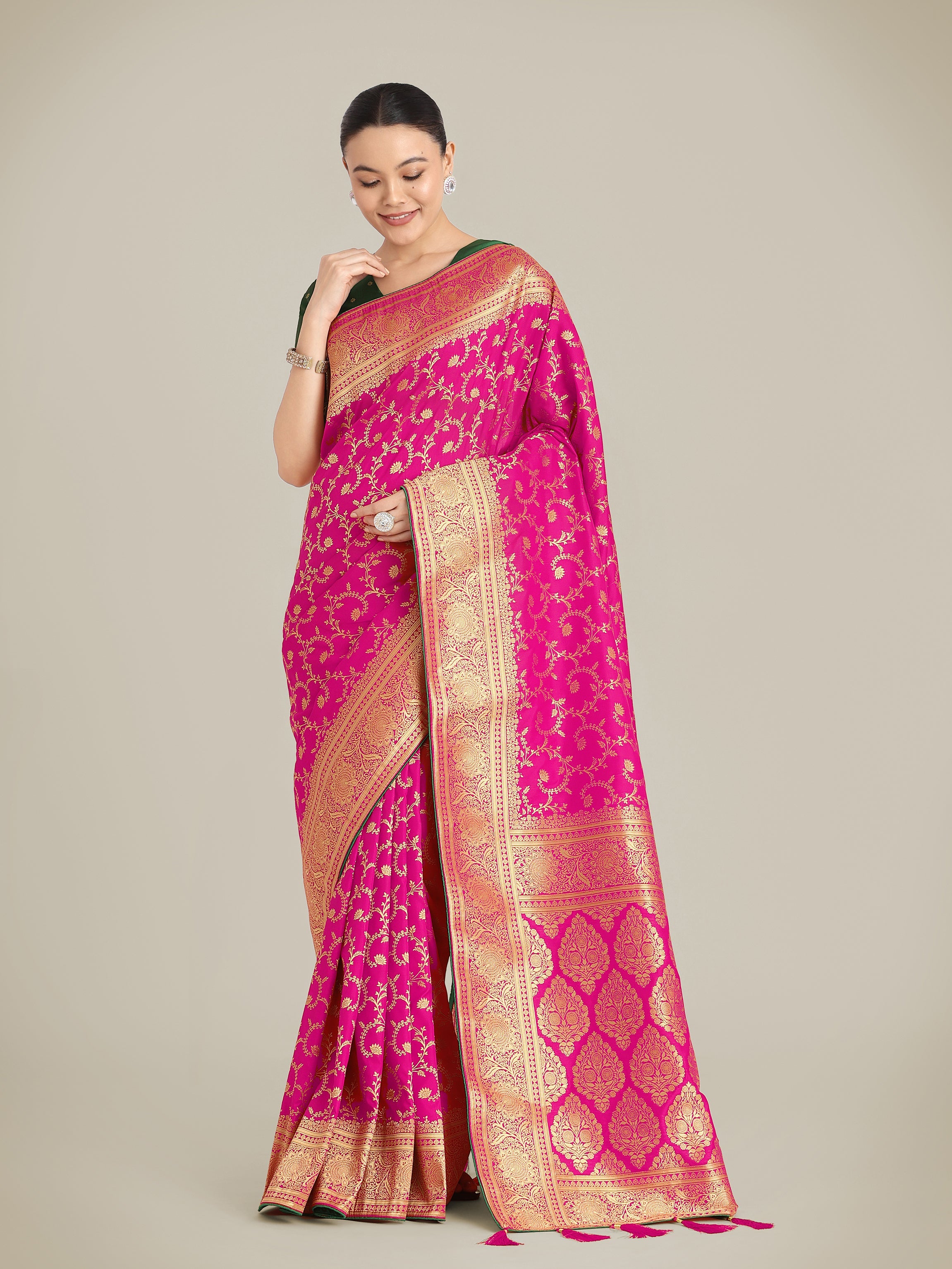 Dark Pink Banarasi Silk Zari Weaving Work Classic Saree