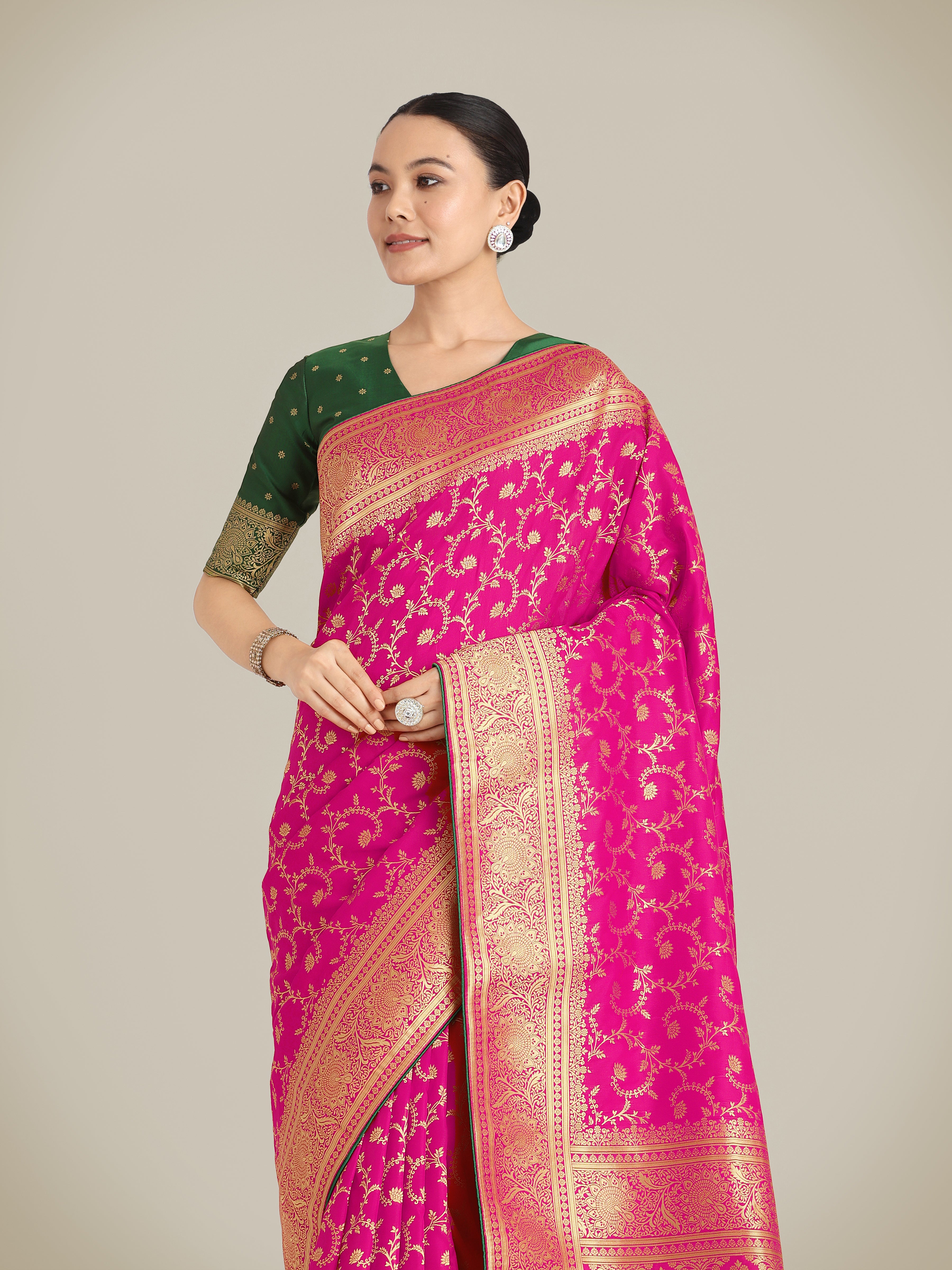 Dark Pink Banarasi Silk Zari Weaving Work Classic Saree