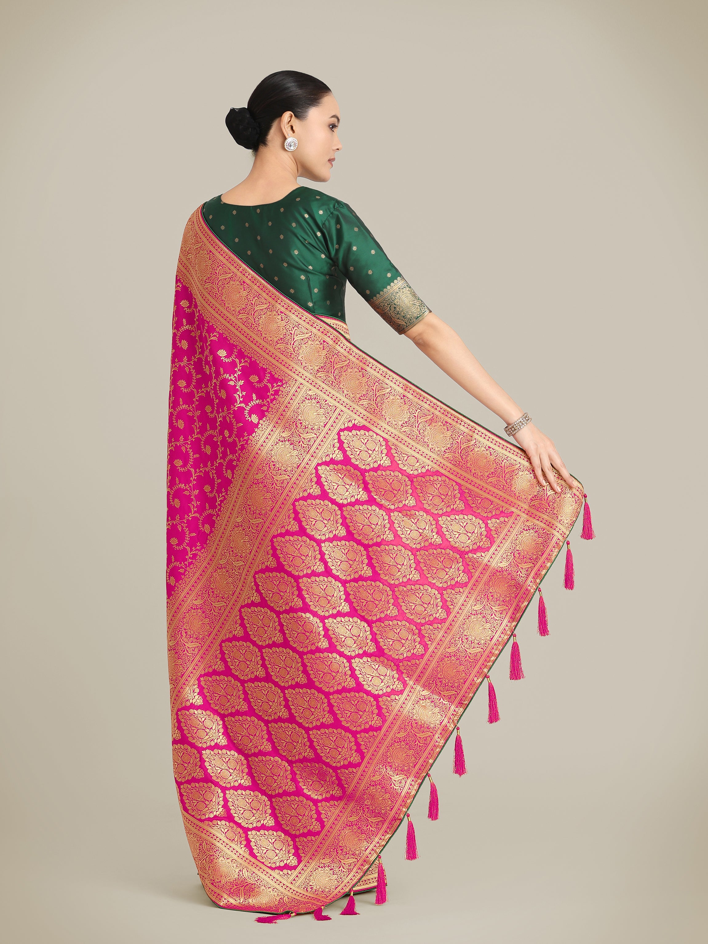 Dark Pink Banarasi Silk Zari Weaving Work Classic Saree