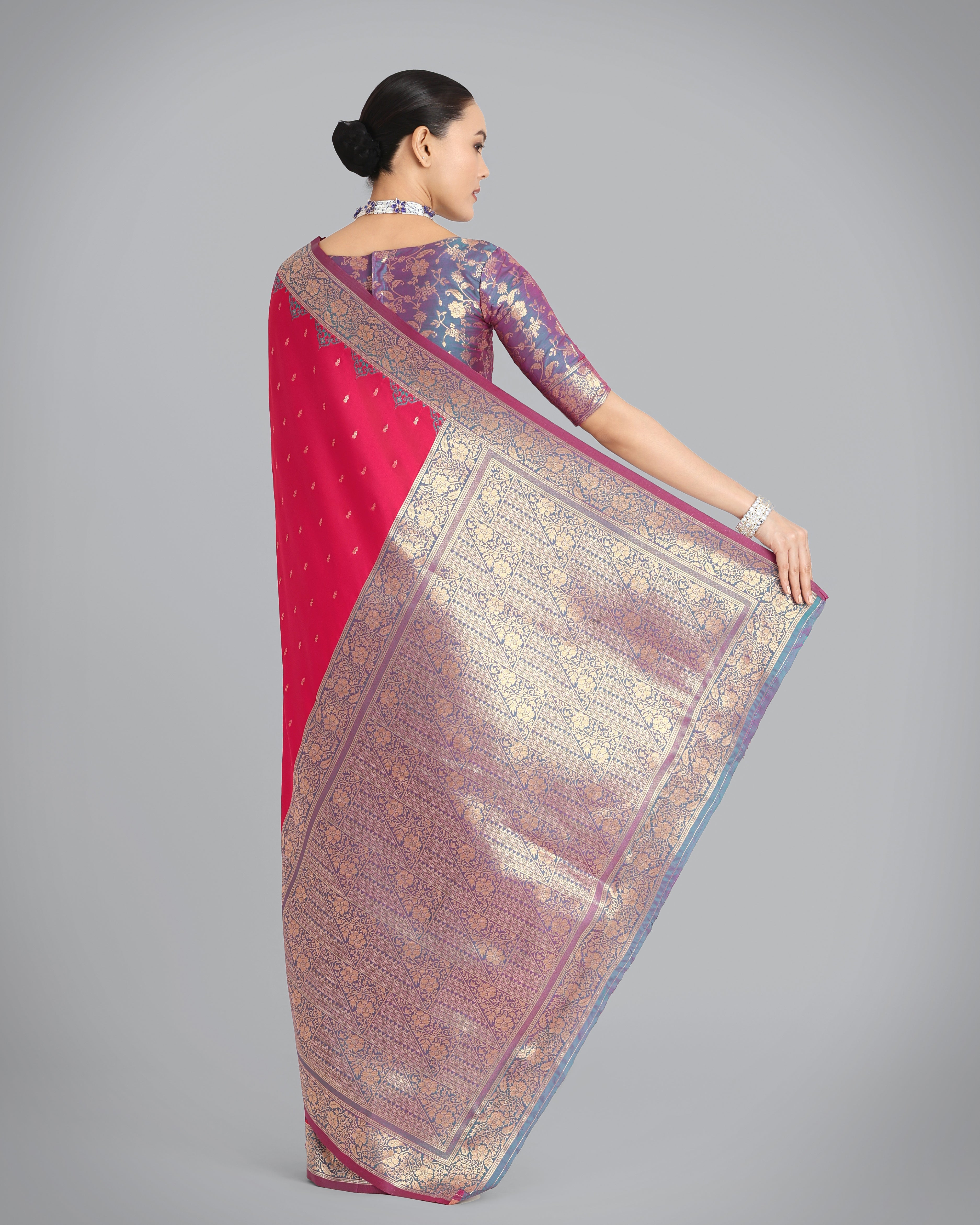 Dark Pink Banarasi Soft Silk Butti & Zari Weave Tradition Saree