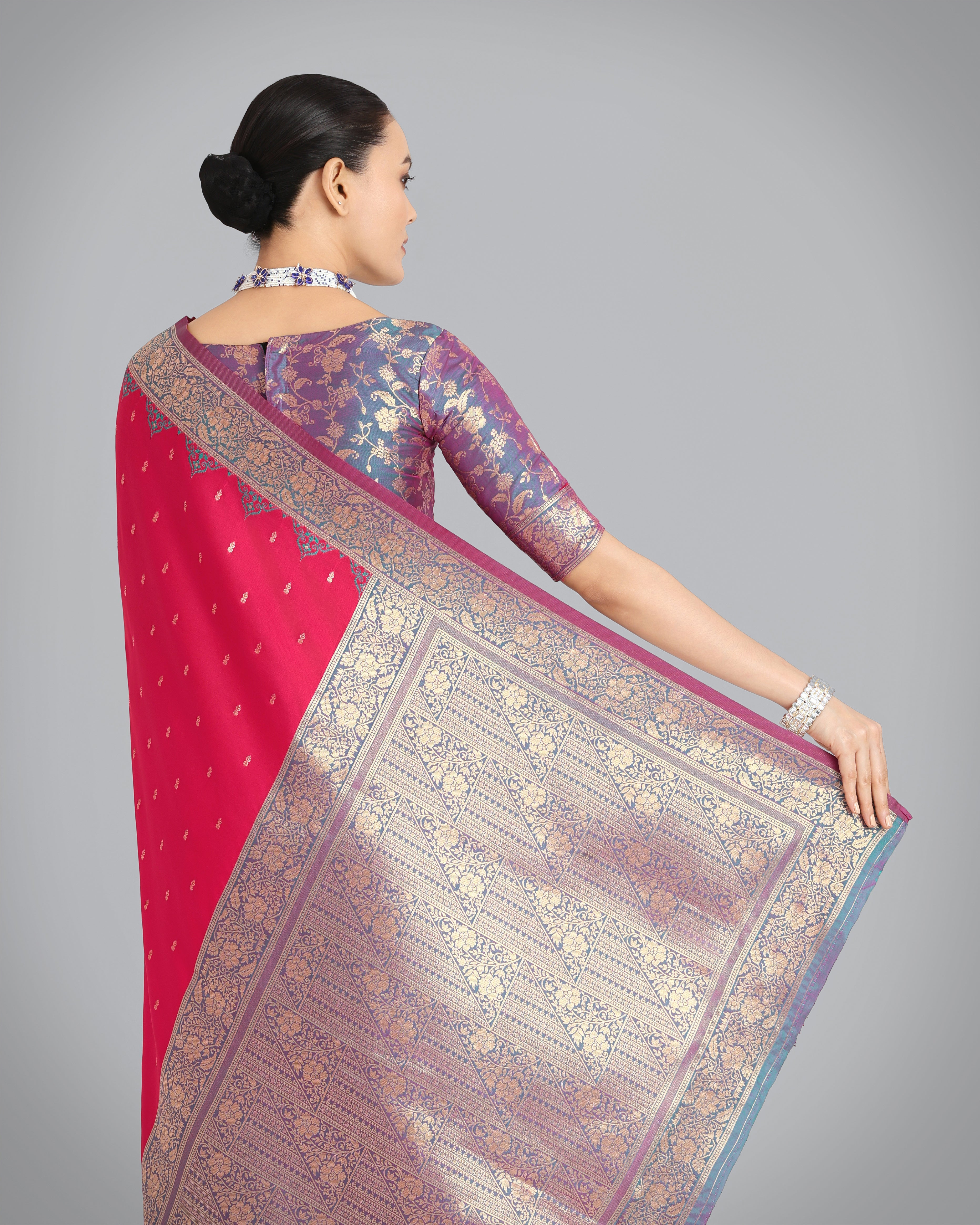 Dark Pink Banarasi Soft Silk Butti & Zari Weave Tradition Saree