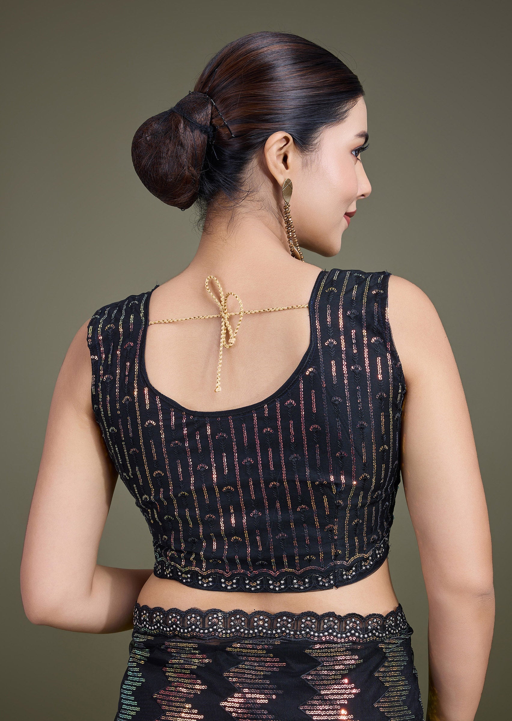 Black Net Sparkling Sequin Stunning Saree - Monjolika Fashion