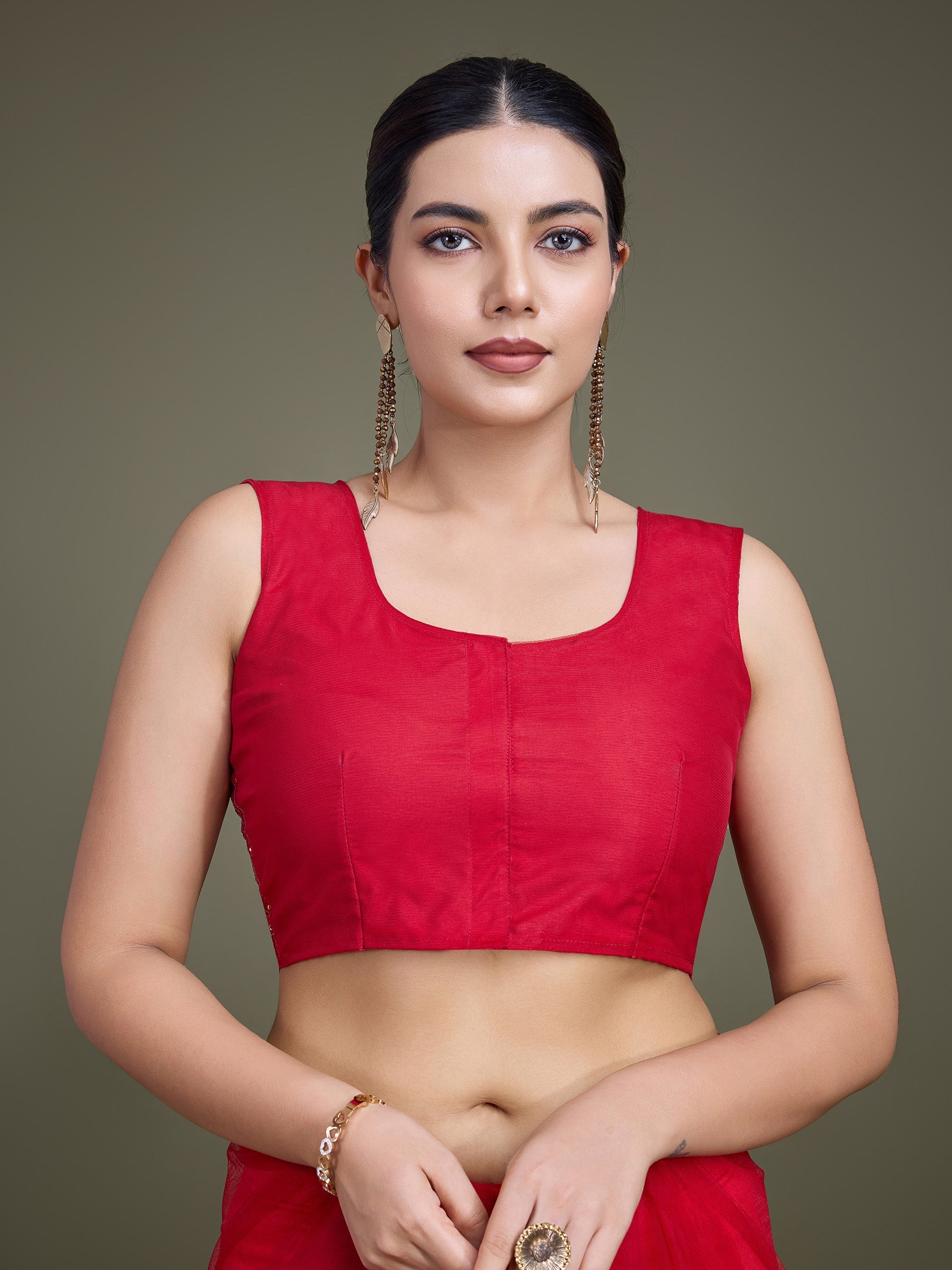 Red Soft Net Sequin Work Sparkling Saree - Monjolika Fashion