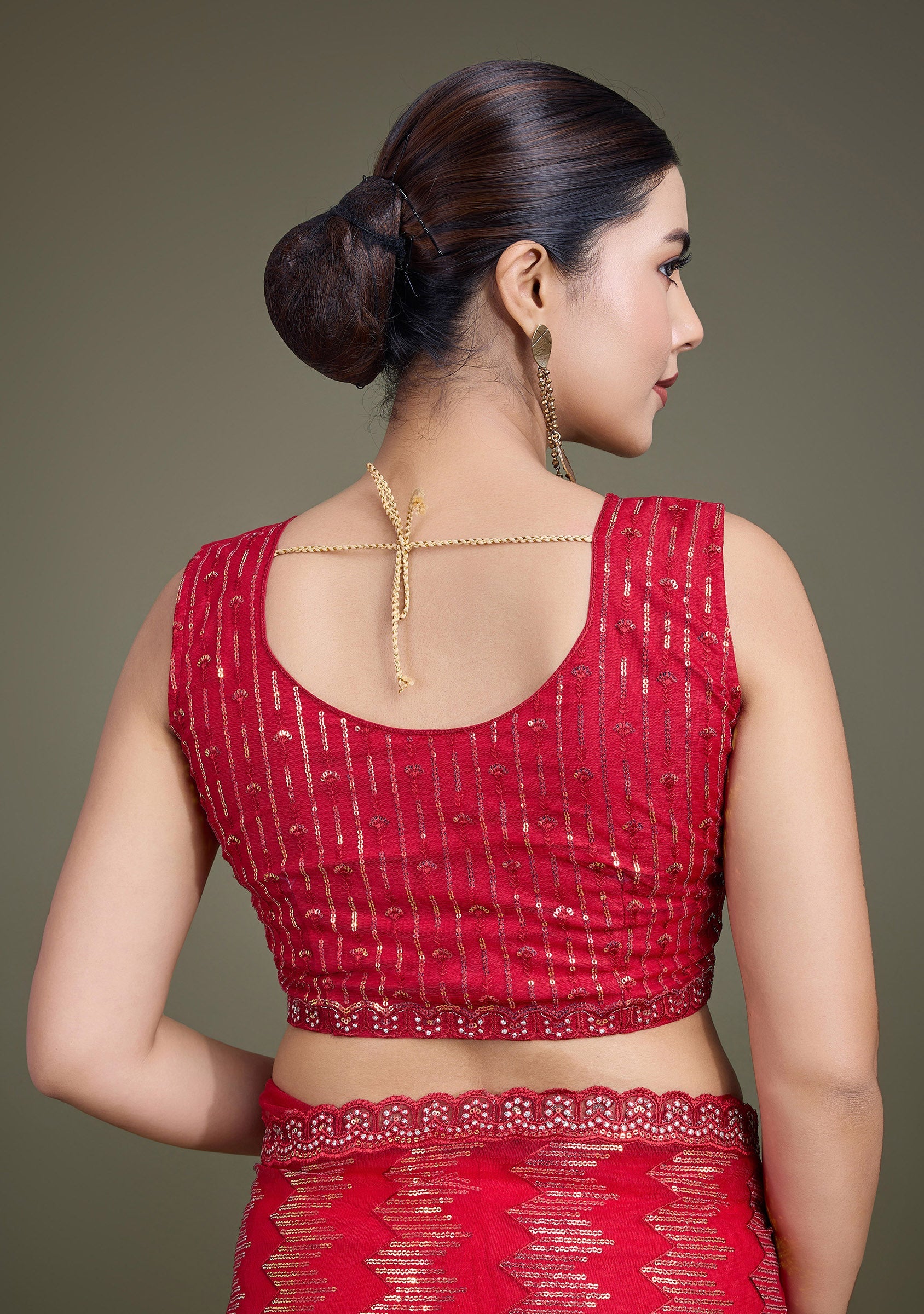 Red Soft Net Sequin Work Sparkling Saree - Monjolika Fashion
