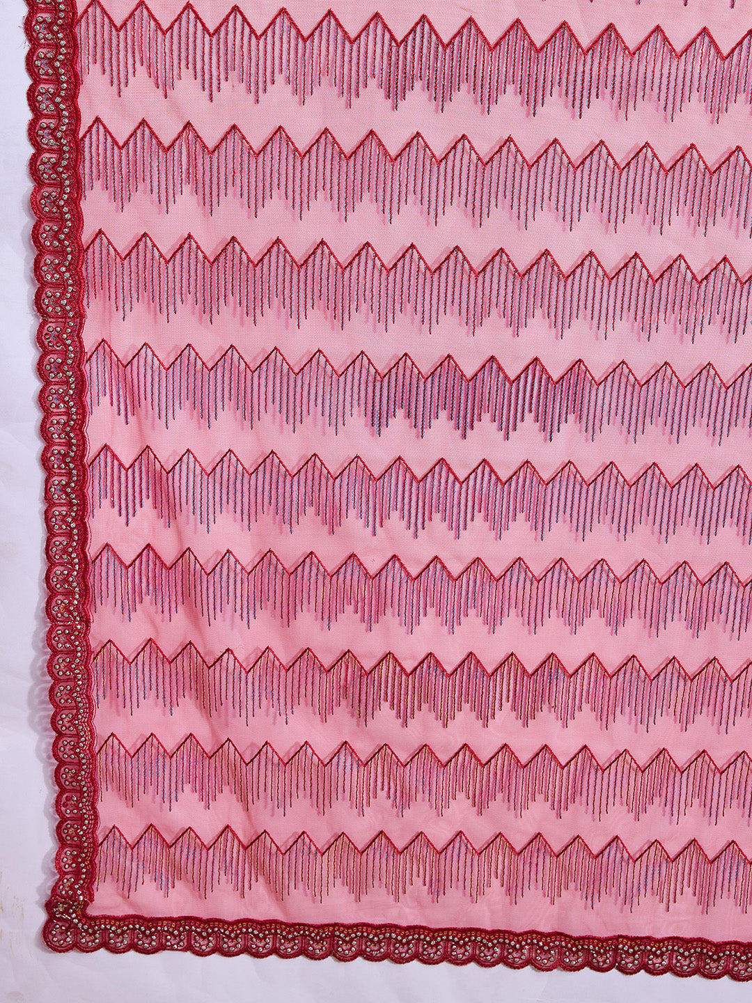 Red Soft Net Sequin Work Sparkling Saree - Monjolika Fashion