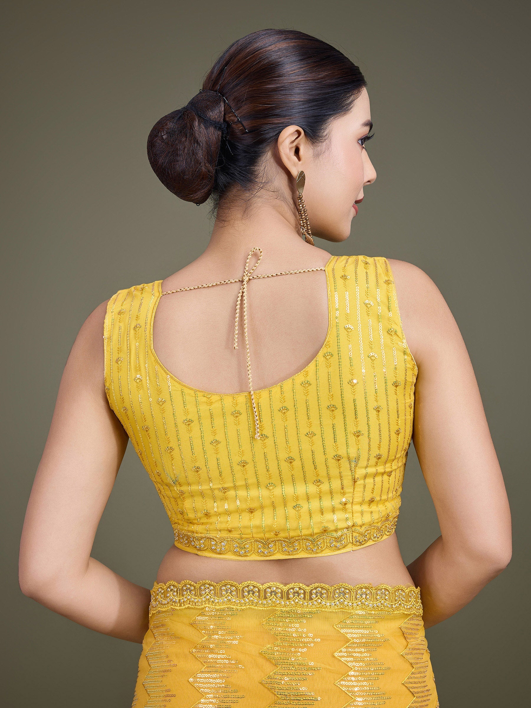 Yellow Soft Net Sequin Party Wear Saree - Monjolika Fashion