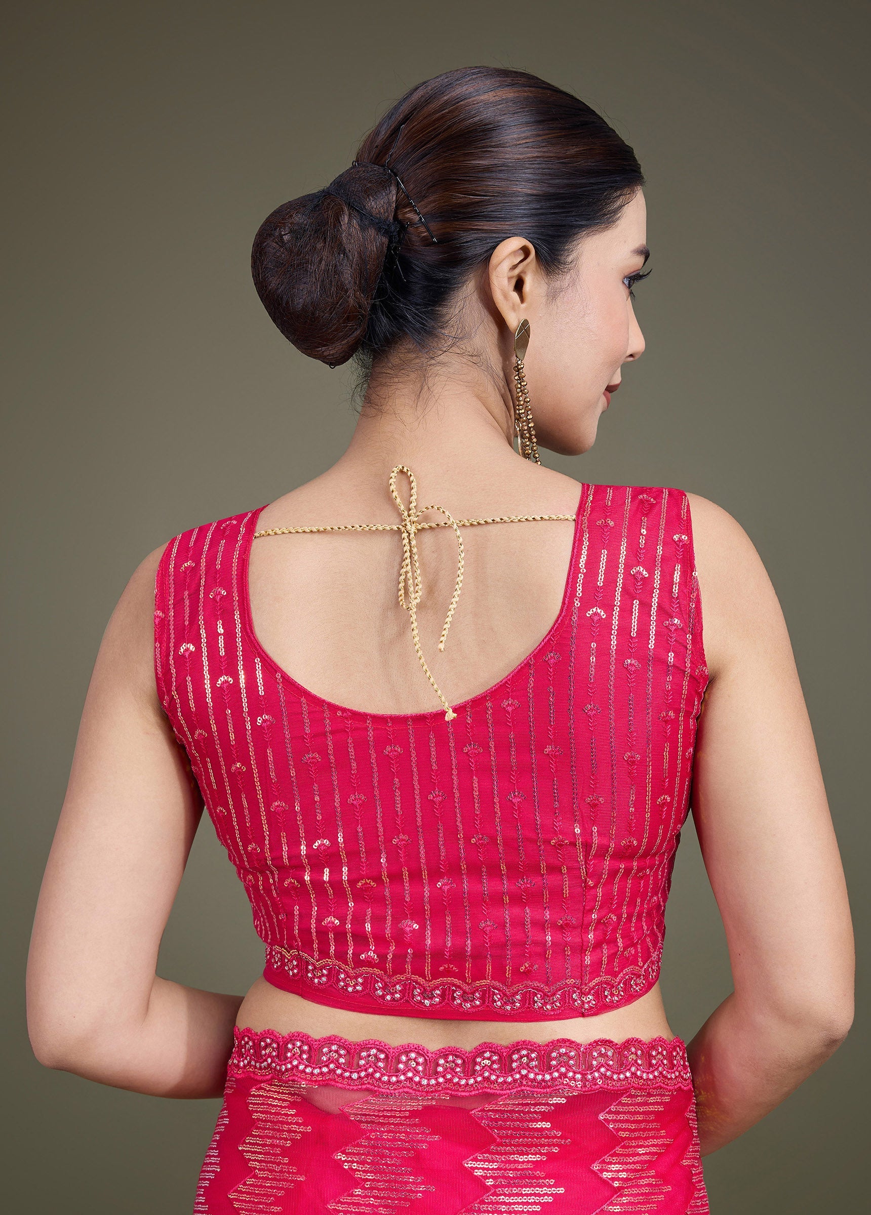Dark Pink Net Sparkling Sequin Party Wear Saree - Monjolika Fashion