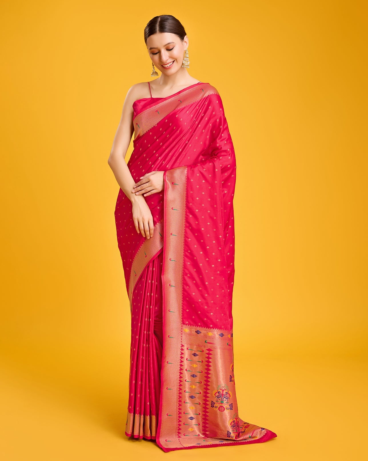 Red Paithani Silk Weaving Traditional Saree - Monjolika Fashion