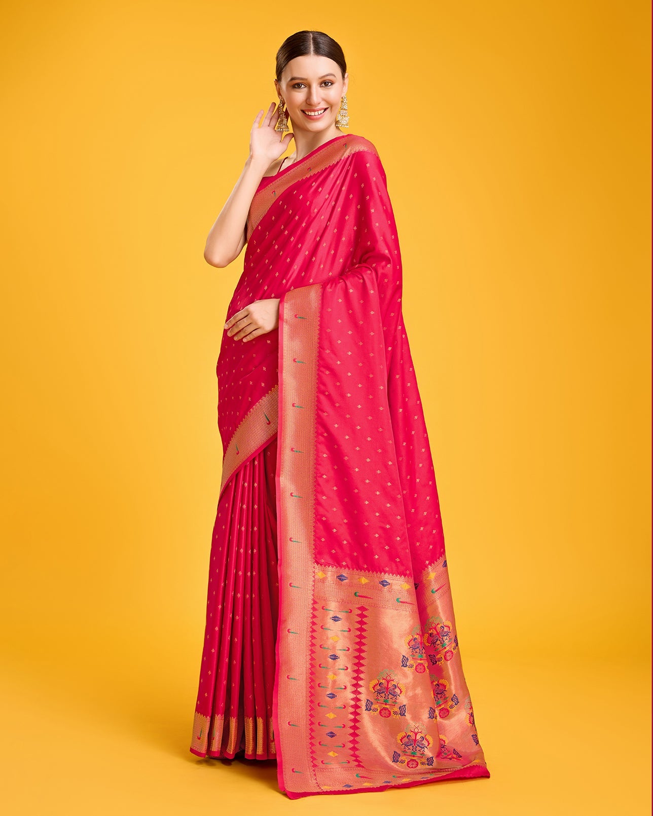 Red Paithani Silk Weaving Traditional Saree - Monjolika Fashion