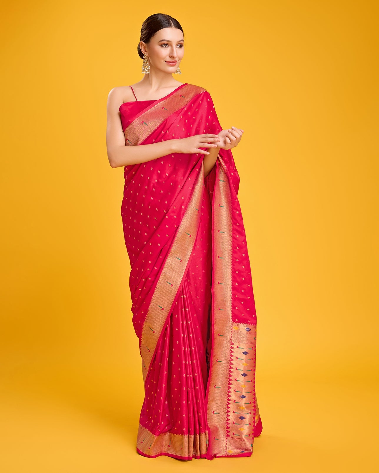 Red Paithani Silk Weaving Traditional Saree - Monjolika Fashion