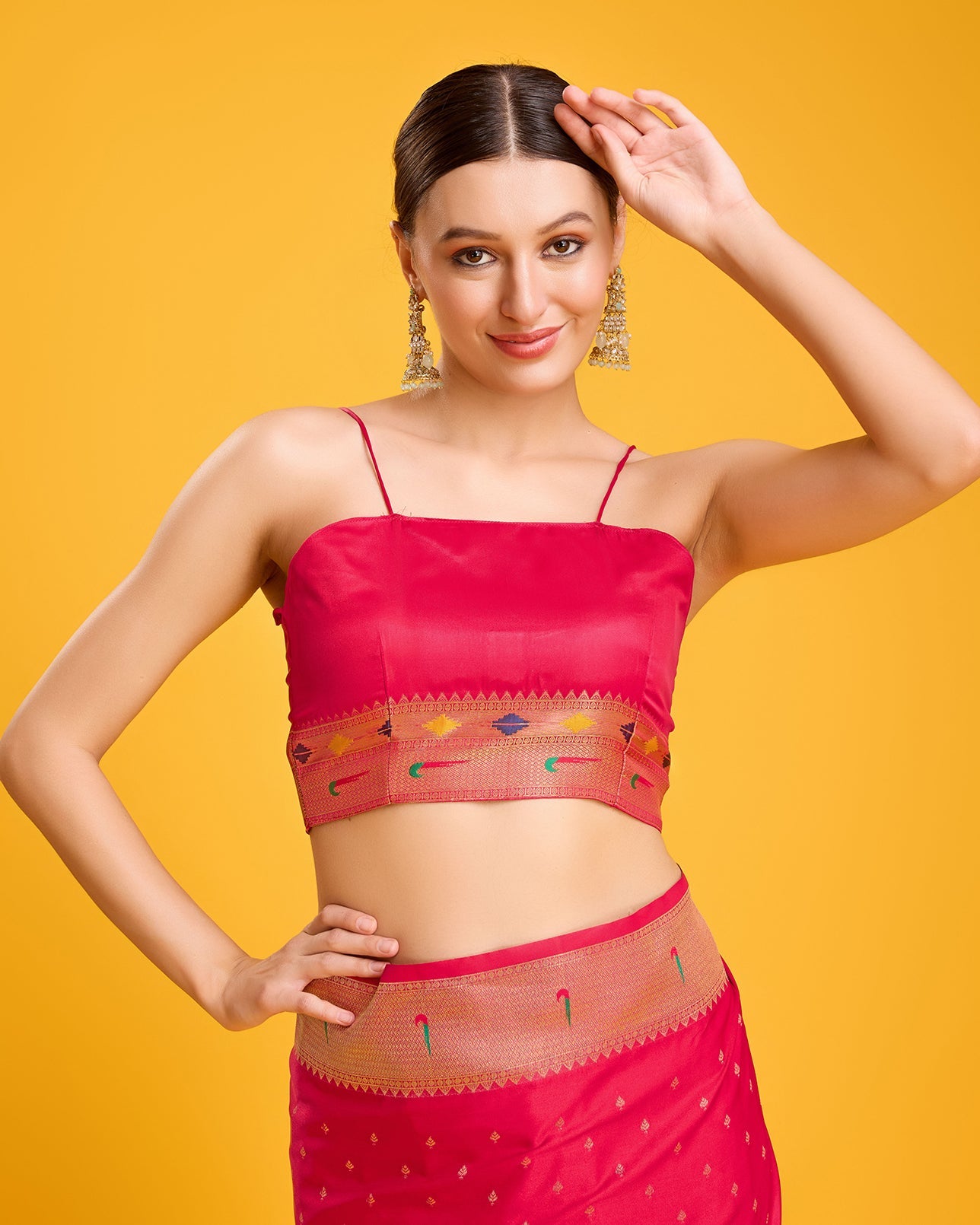 Red Paithani Silk Weaving Traditional Saree - Monjolika Fashion