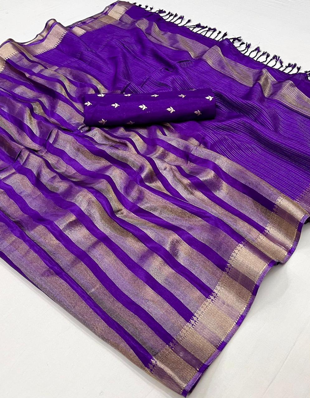 Dark Violet Traditional Zari Woven Viscose Silk Saree