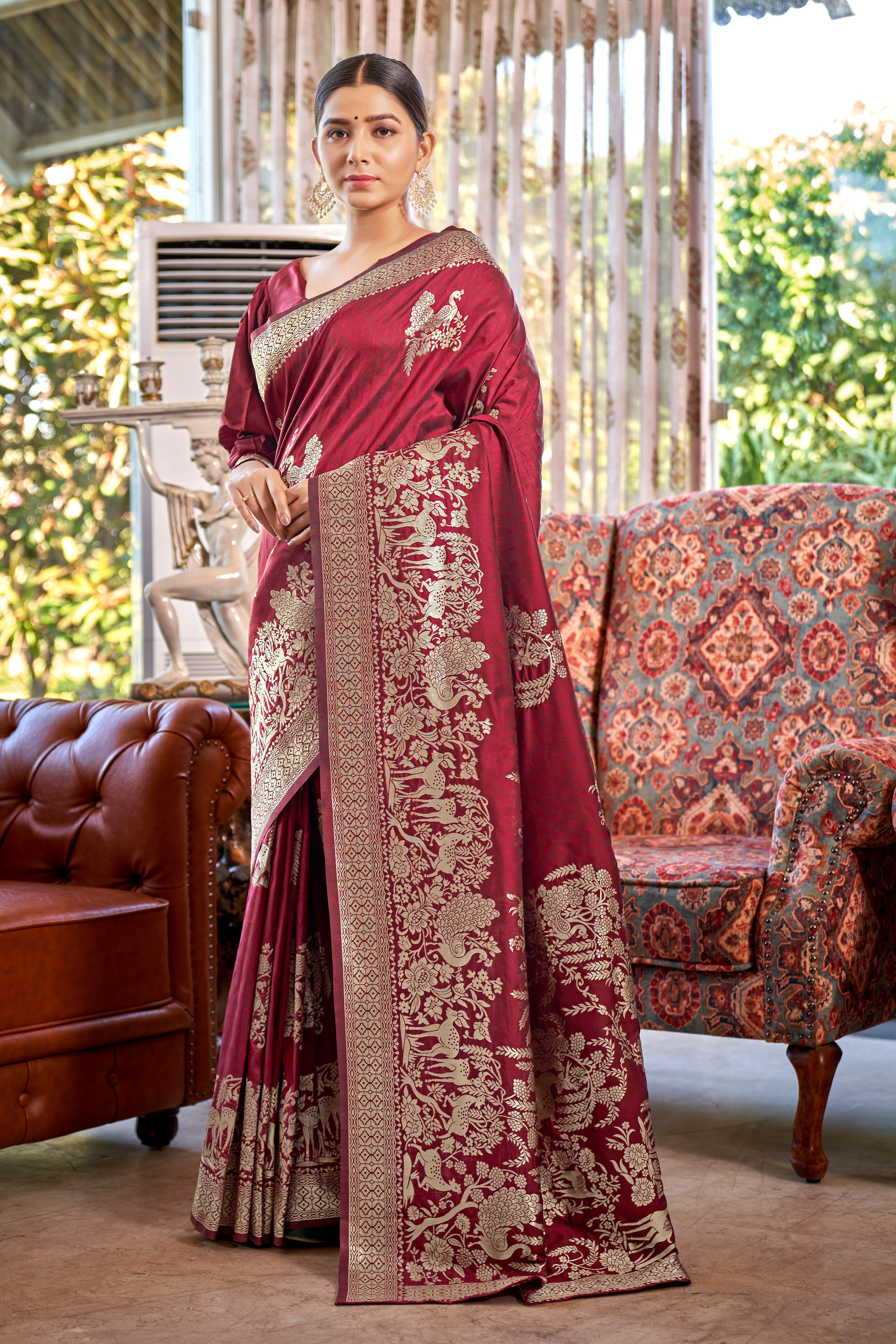 Bright Pink Banarasi Silk Woven Saree With Blouse