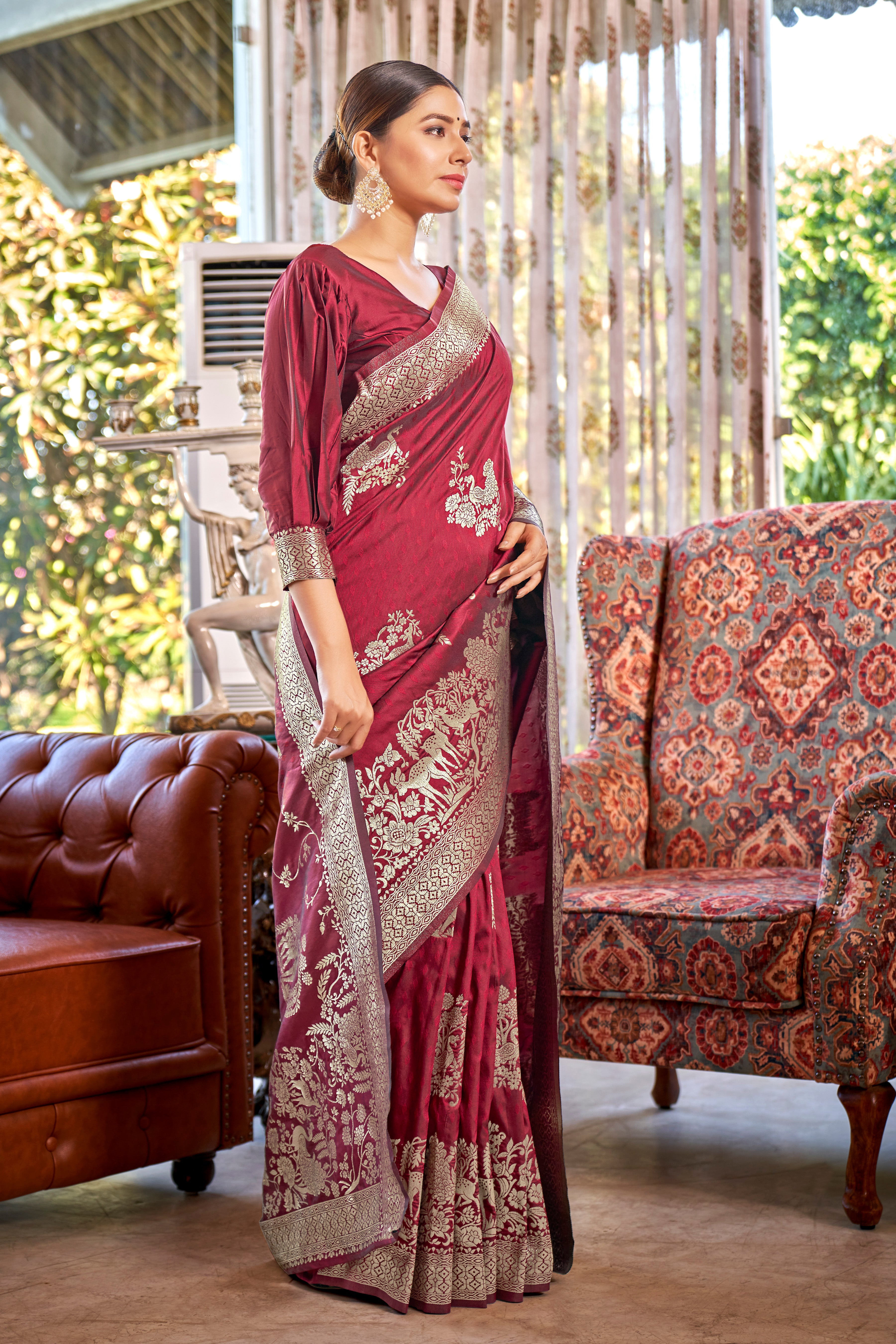 Bright Pink Banarasi Silk Woven Saree With Blouse