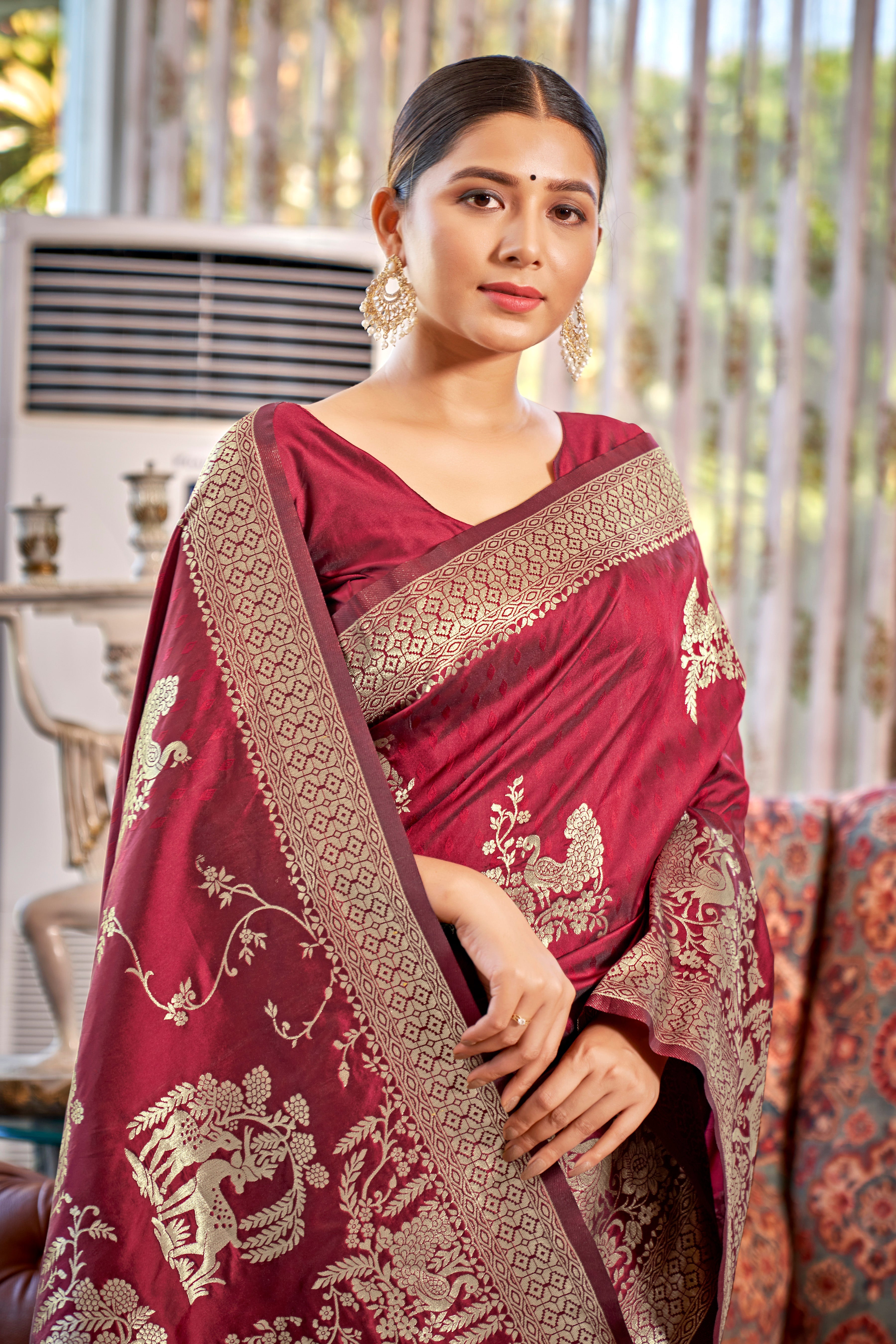 Bright Pink Banarasi Silk Woven Saree With Blouse