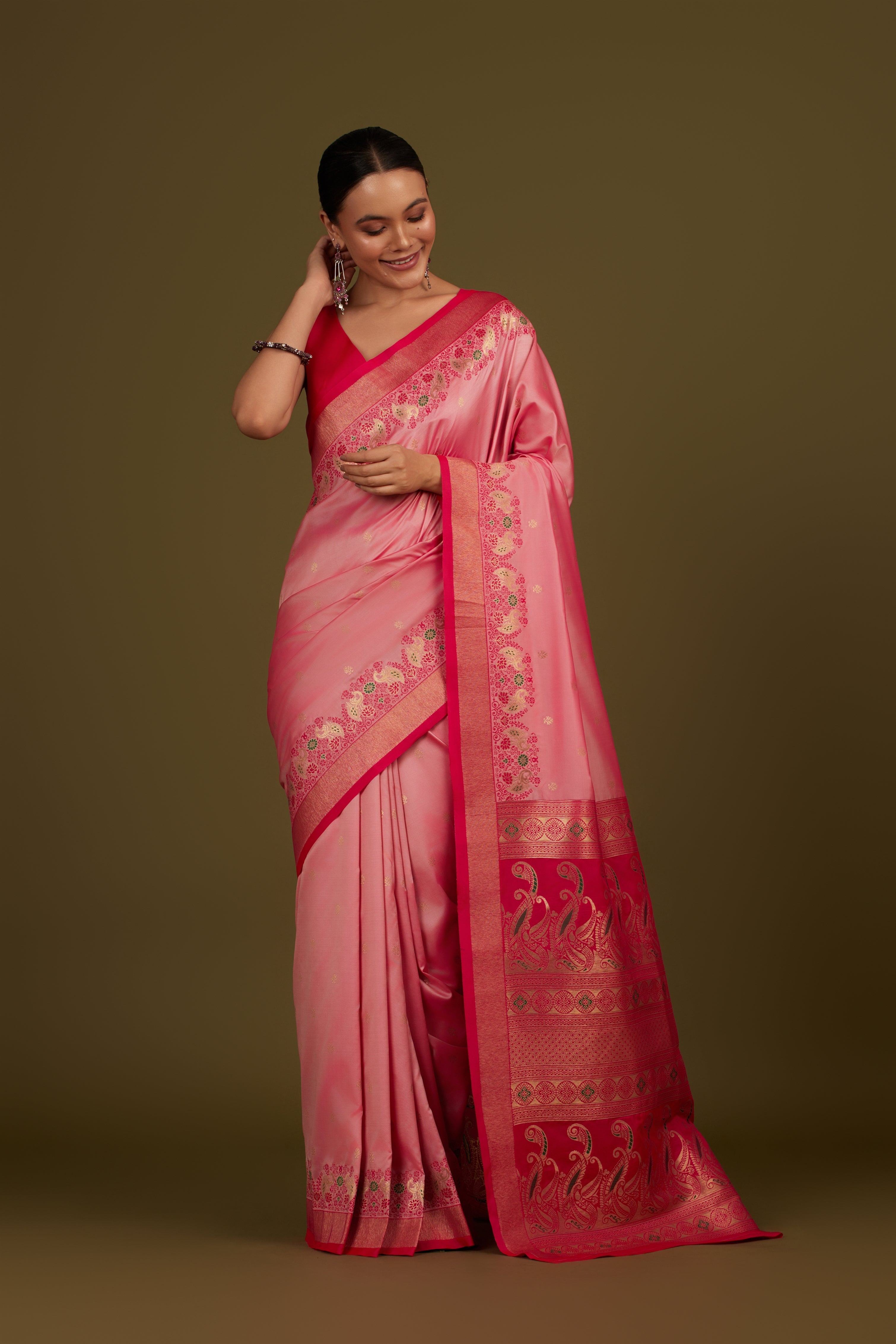 Dark Purple Banarasi Silk Blend Paisley Zari Pallu Saree