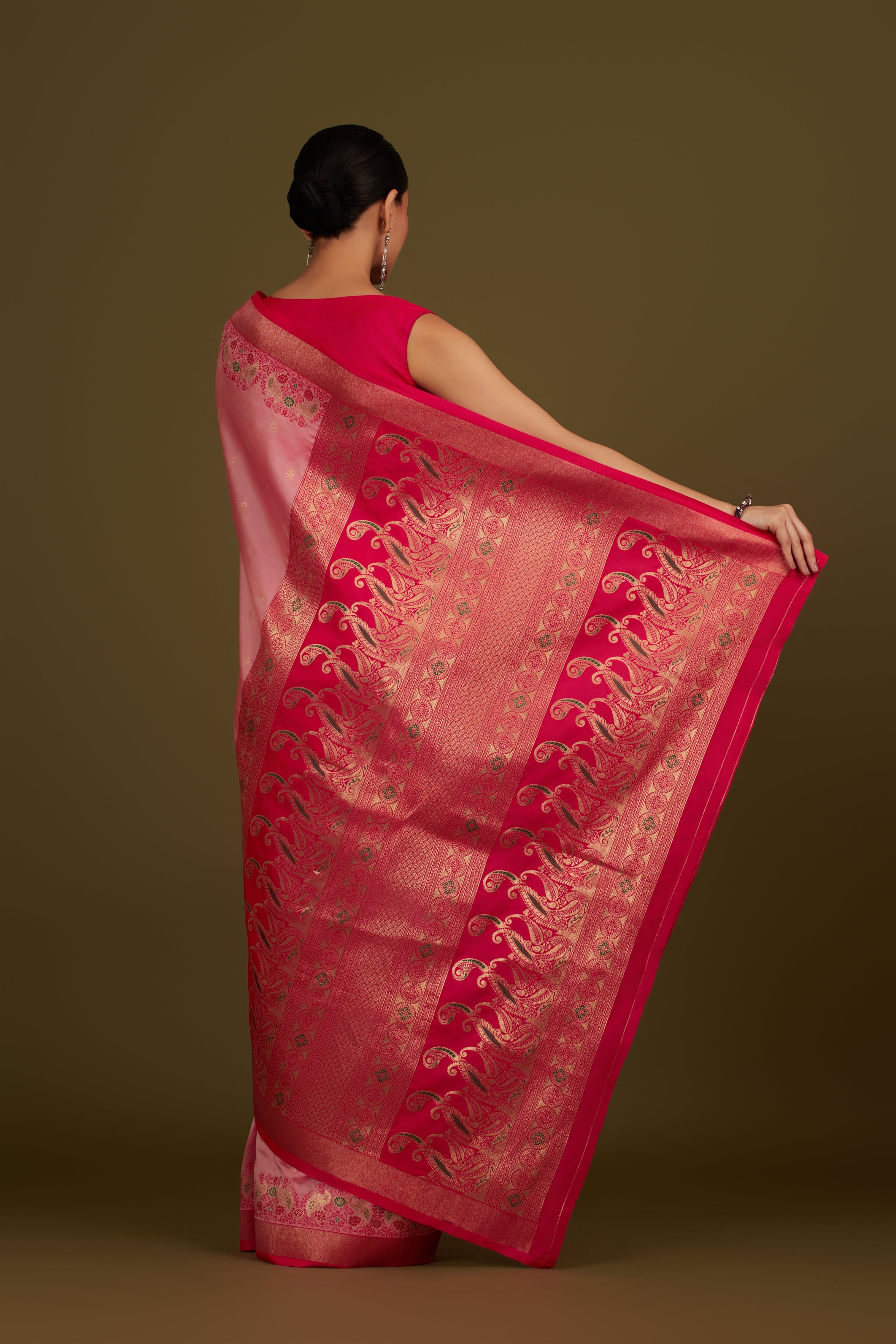 Dark Purple Banarasi Silk Blend Paisley Zari Pallu Saree