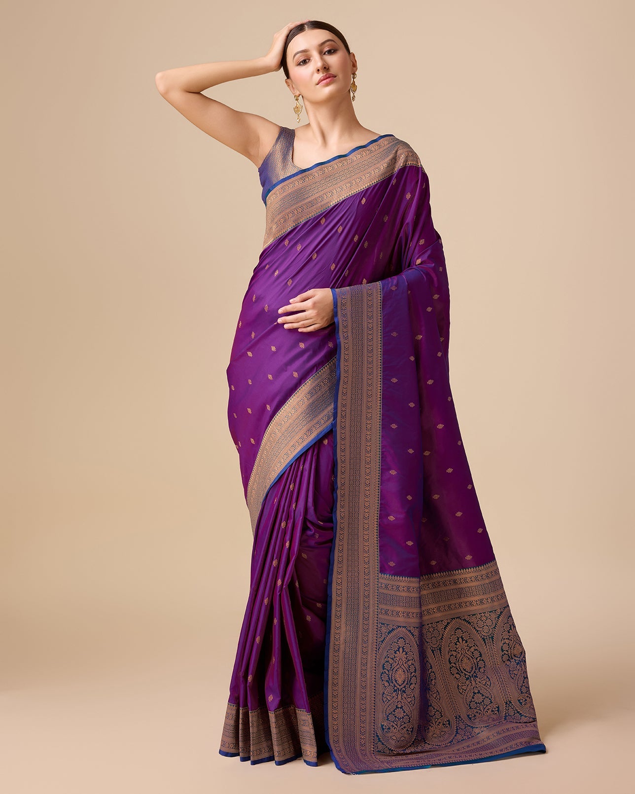 Dark Purple Banarasi Silk Intricate Zari Work Saree - Monjolika Fashion