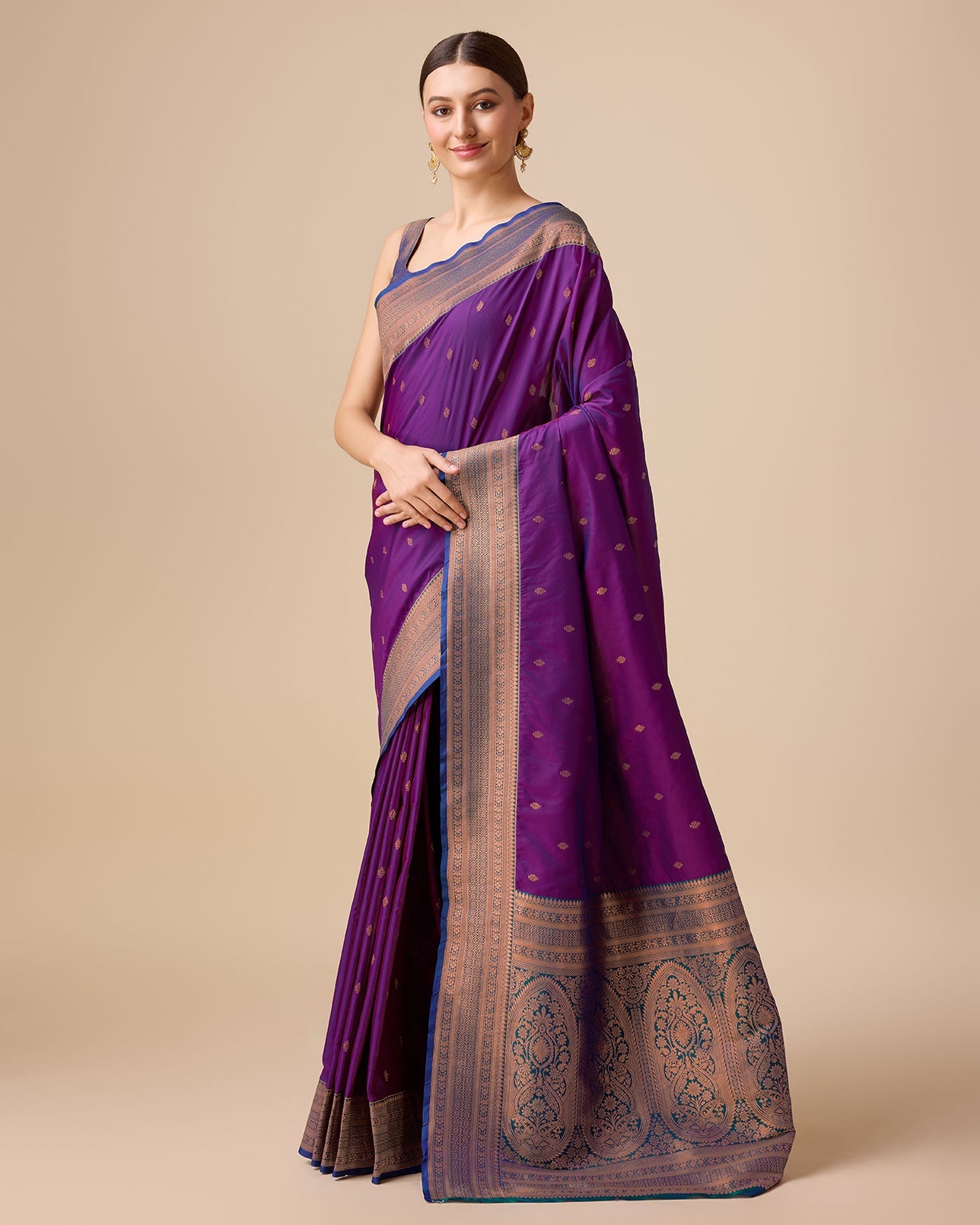 Dark Purple Banarasi Silk Intricate Zari Work Saree - Monjolika Fashion