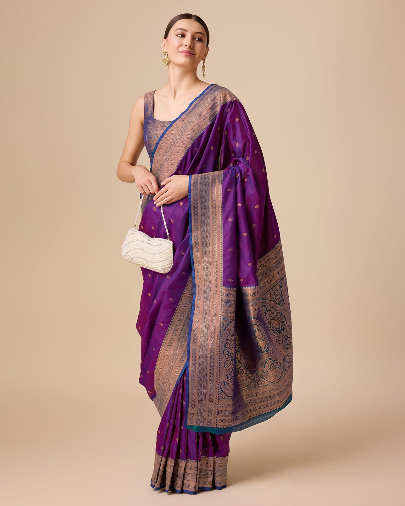 Dark Purple Banarasi Silk Intricate Zari Work Saree - Monjolika Fashion
