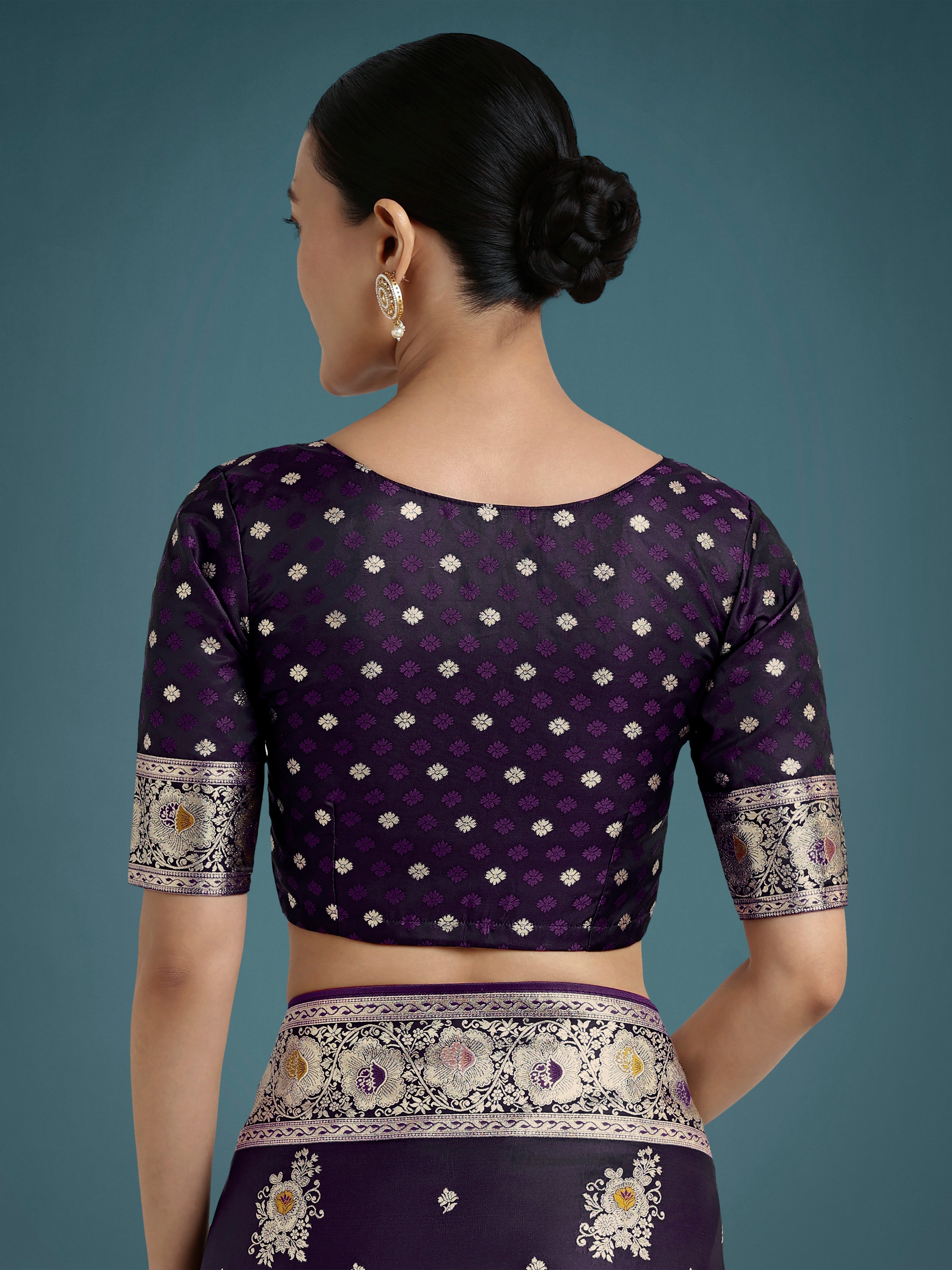 Dark Purple Glamour and Tradition With This Zari Woven Banarasi Satin Silk Saree