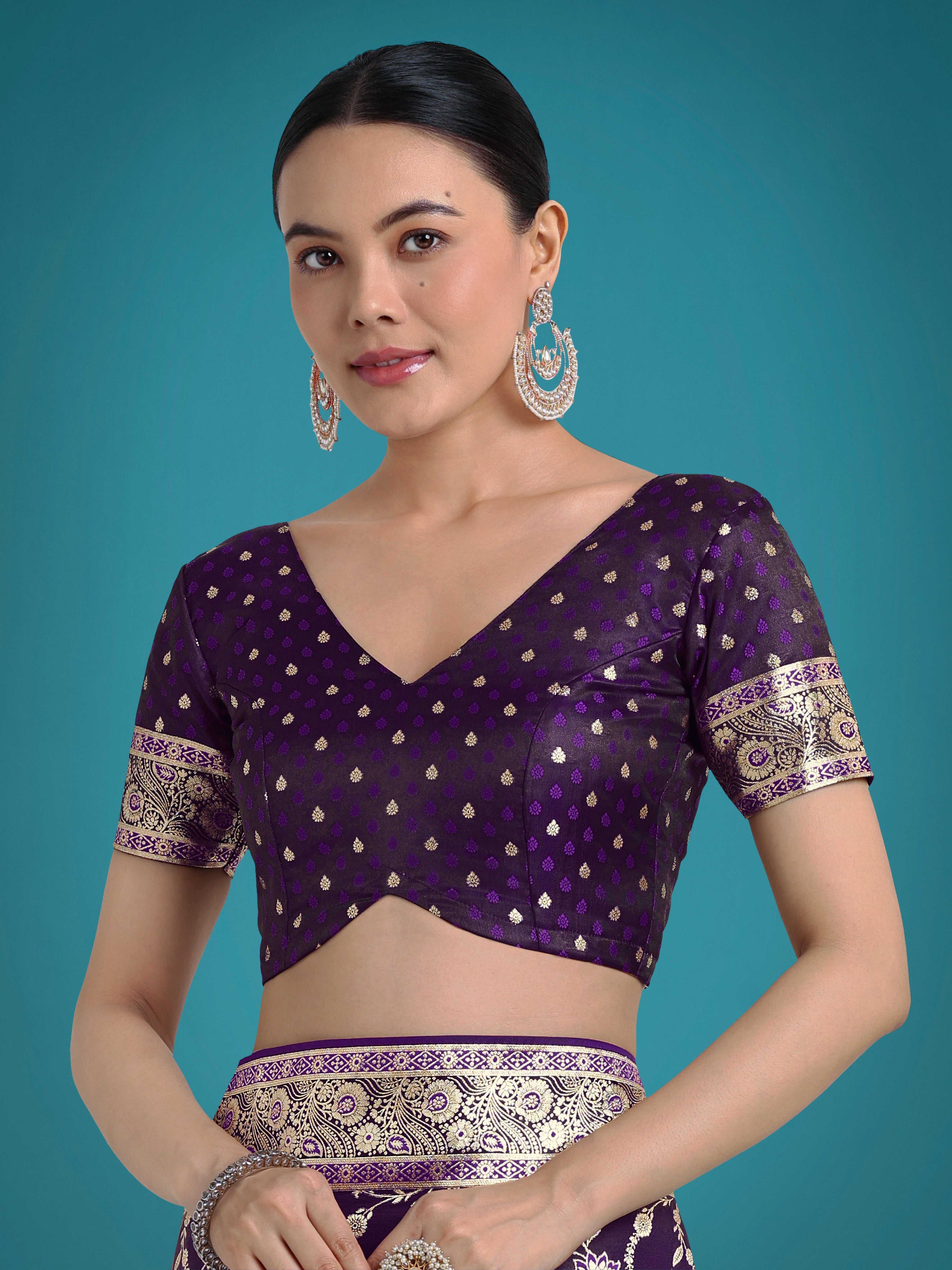 Dark Purple Zari Woven Banarasi Classic Satin Silk Saree