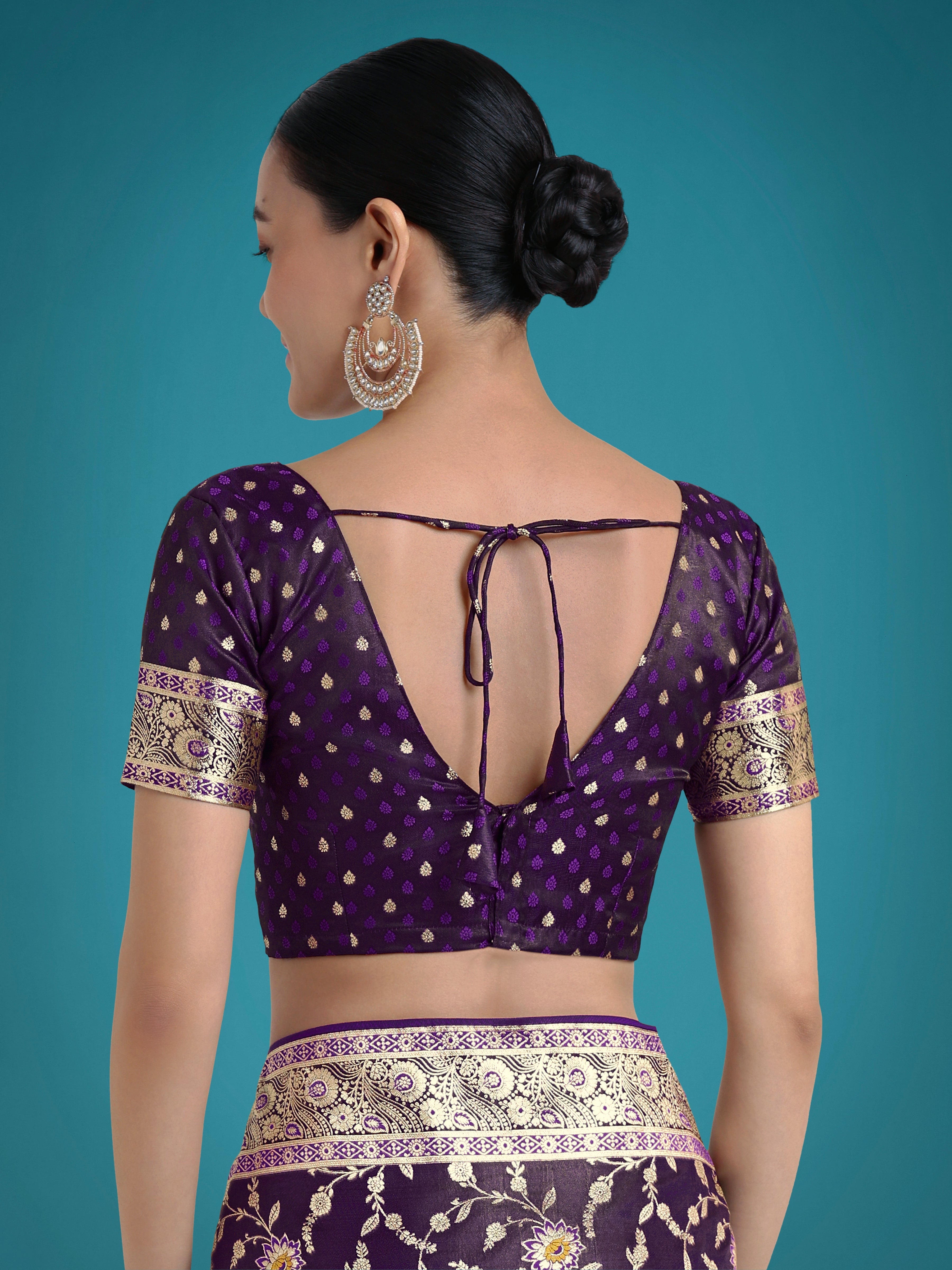 Dark Purple Zari Woven Banarasi Classic Satin Silk Saree
