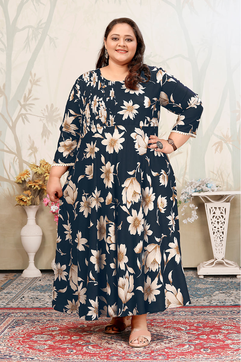 Dark Teal Ceremonial Rayon Designer Plus Size Kurti