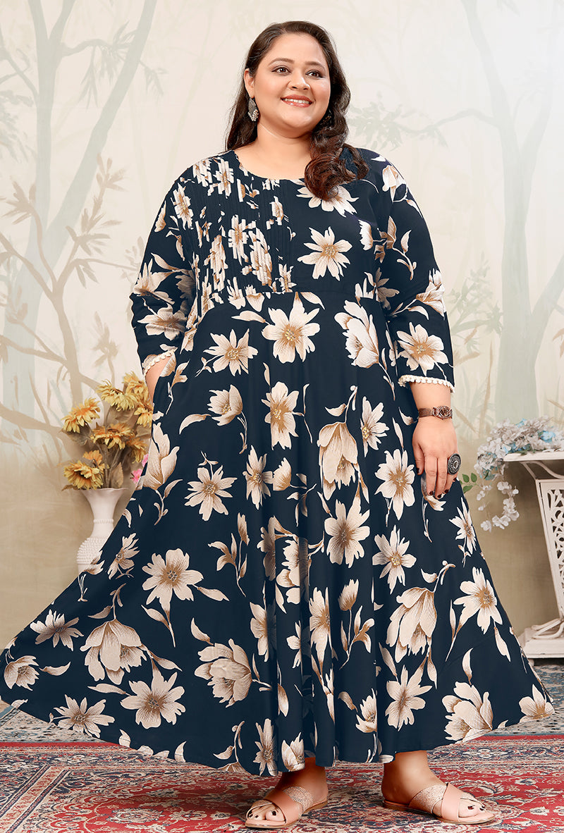 Dark Teal Ceremonial Rayon Designer Plus Size Kurti