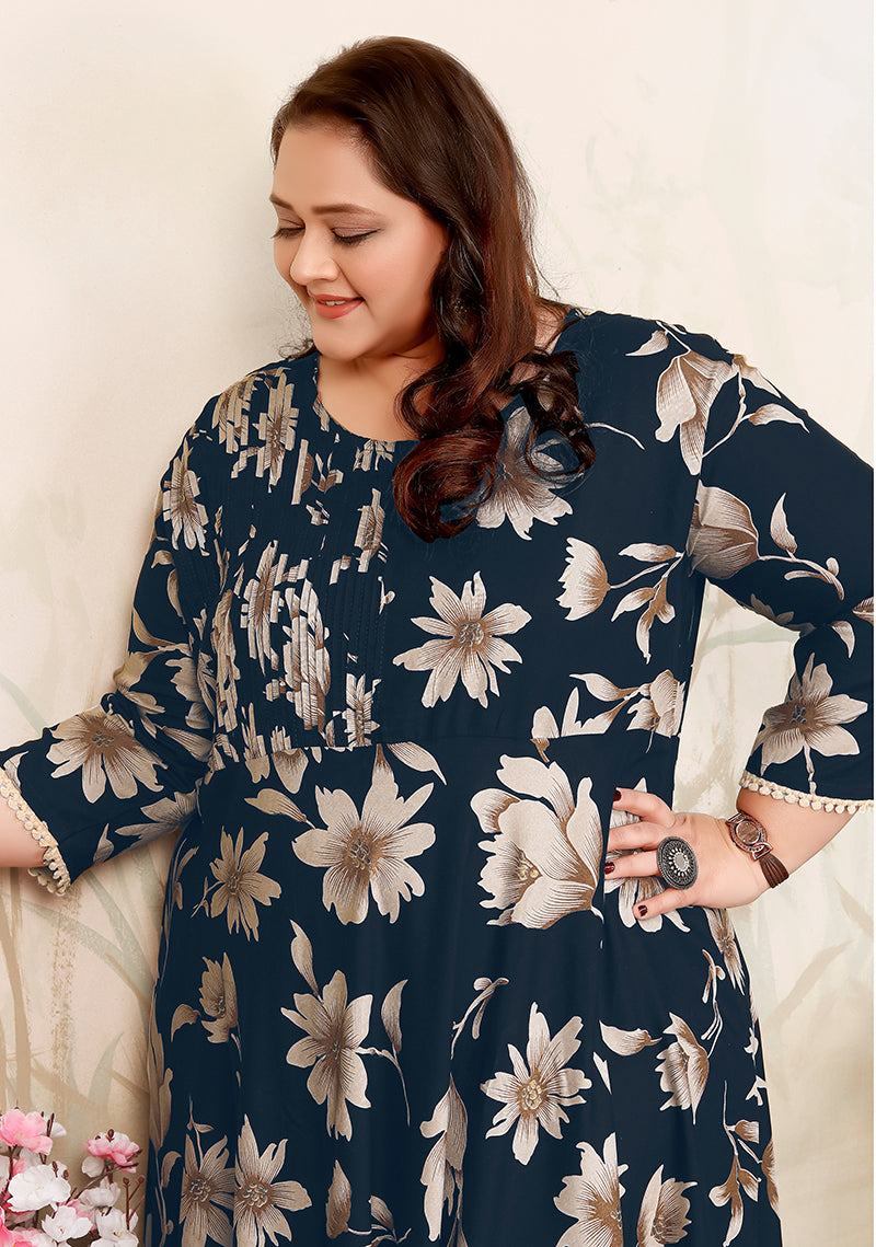 Dark Teal Ceremonial Rayon Designer Plus Size Kurti