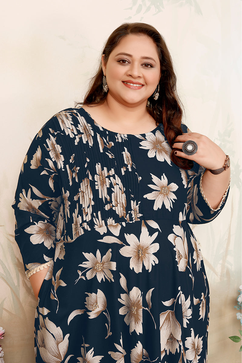 Dark Teal Ceremonial Rayon Designer Plus Size Kurti