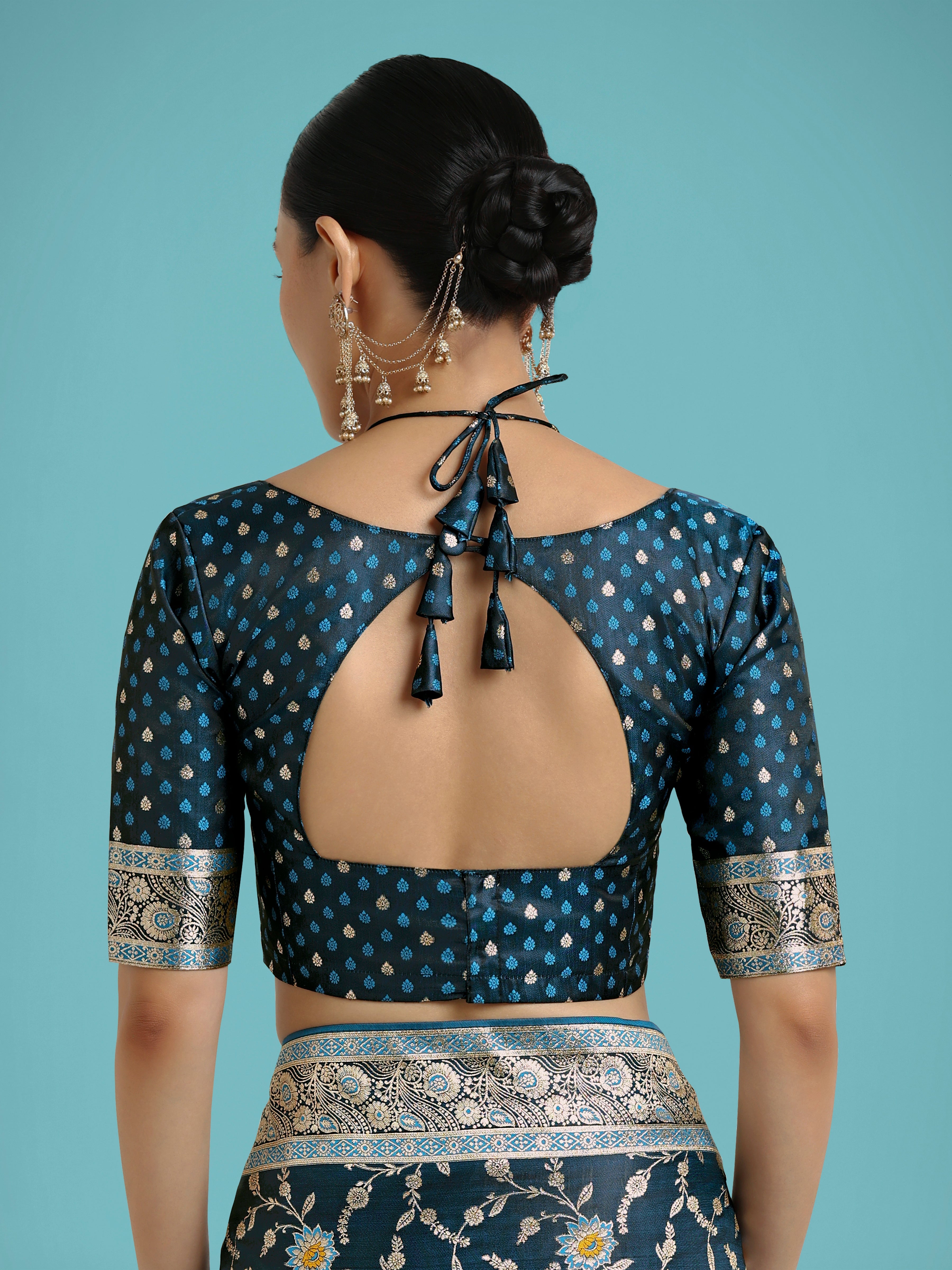 Dark Teal Zari Woven Banarasi Classic Satin Silk Saree