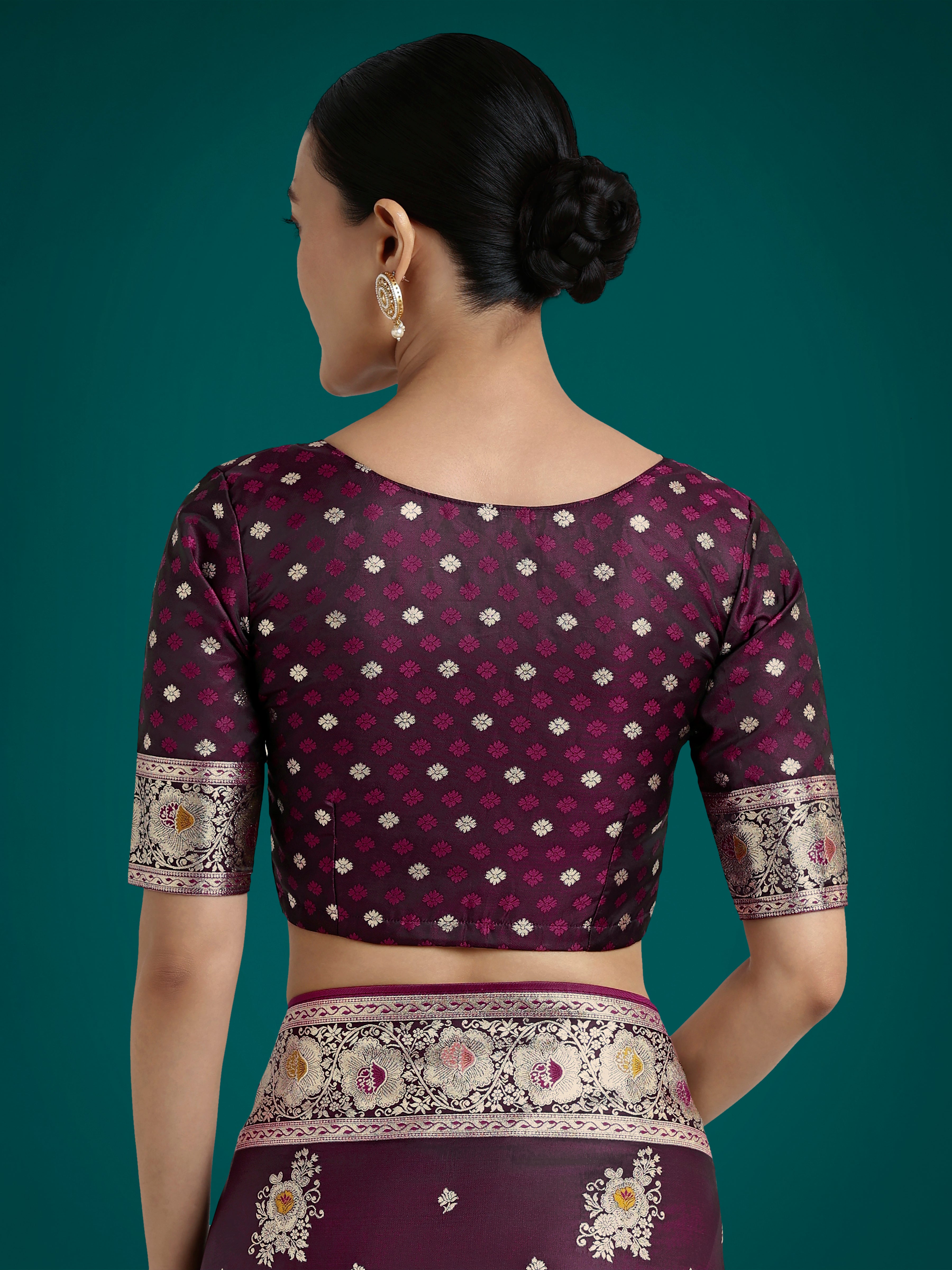Dark Wine Glamour and Tradition With This Zari Woven Banarasi Satin Silk Saree