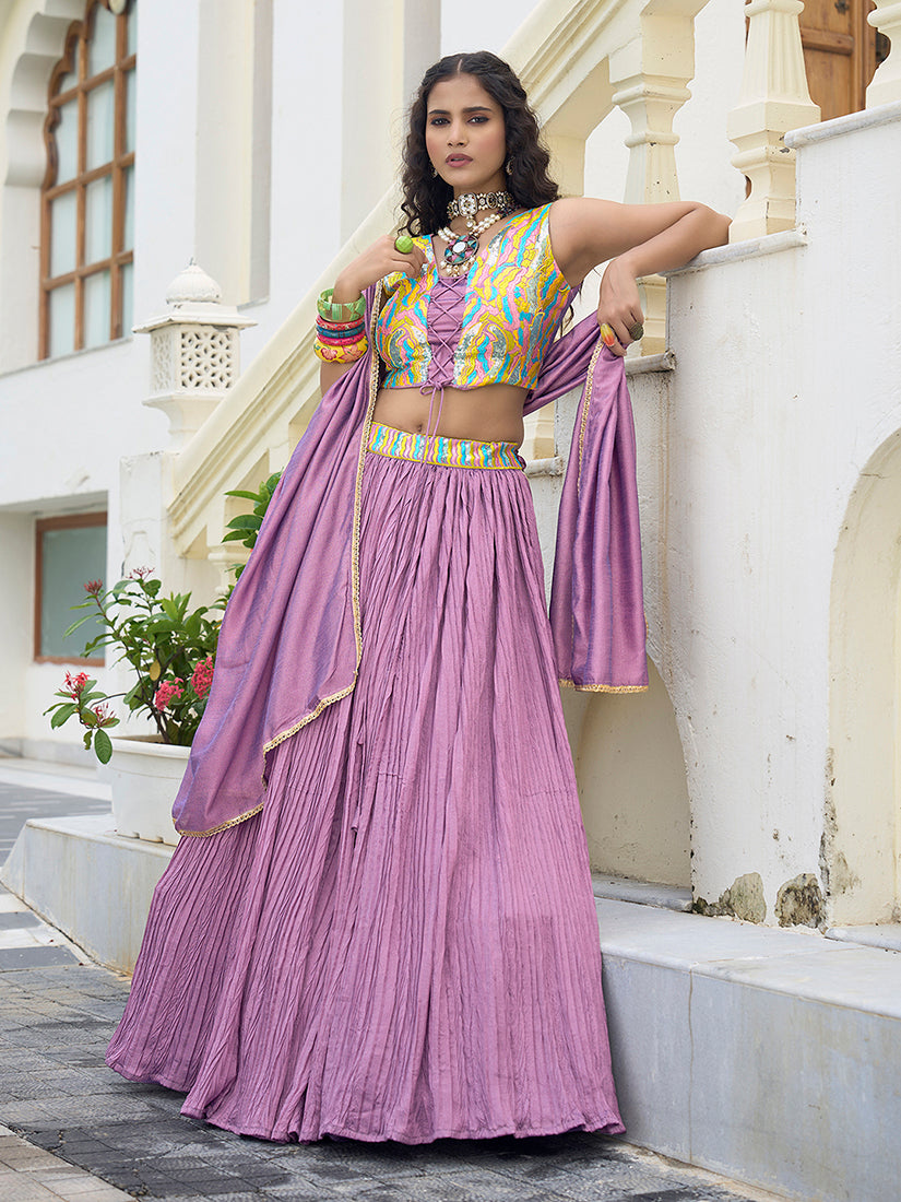 Designer Lehenga Choli Crush Silk in Lavender