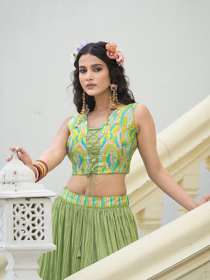 Designer Lehenga Choli Crush Silk in Light Green