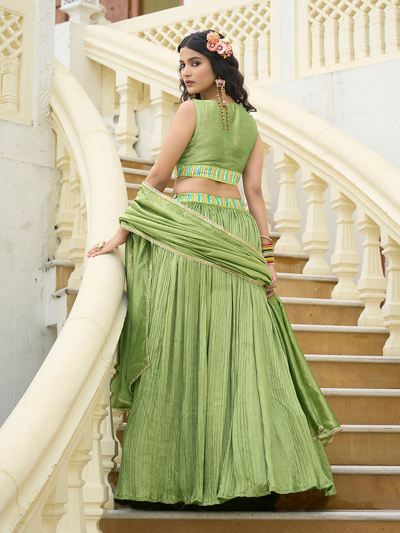 Designer Lehenga Choli Crush Silk in Light Green