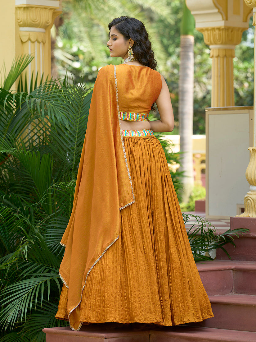 Designer Lehenga Choli Crush Silk in Mustard
