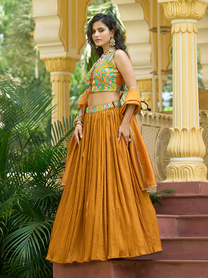 Designer Lehenga Choli Crush Silk in Mustard